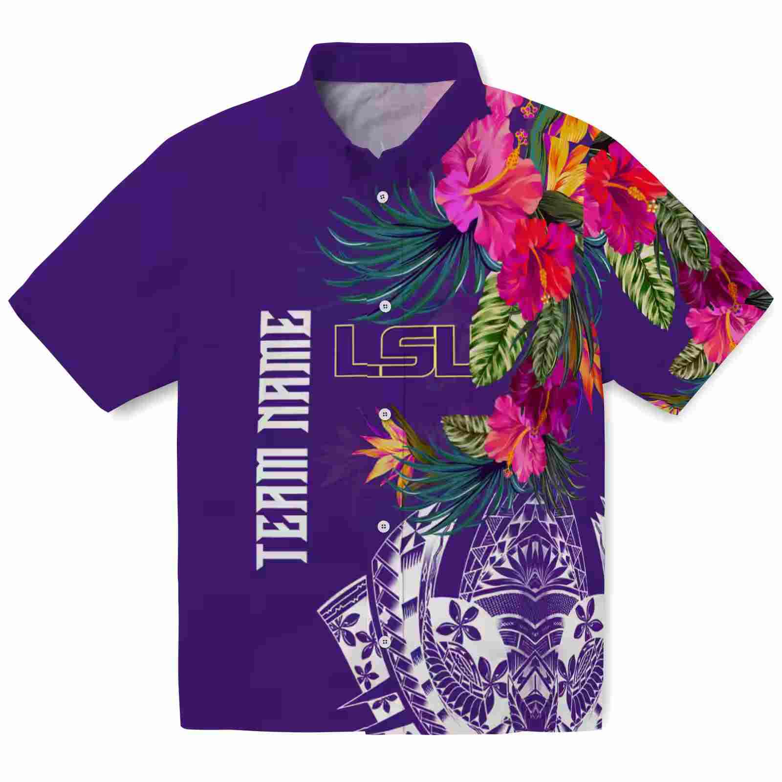 LSU Tigers Floral Polynesian Purple Hawaiian Shirt