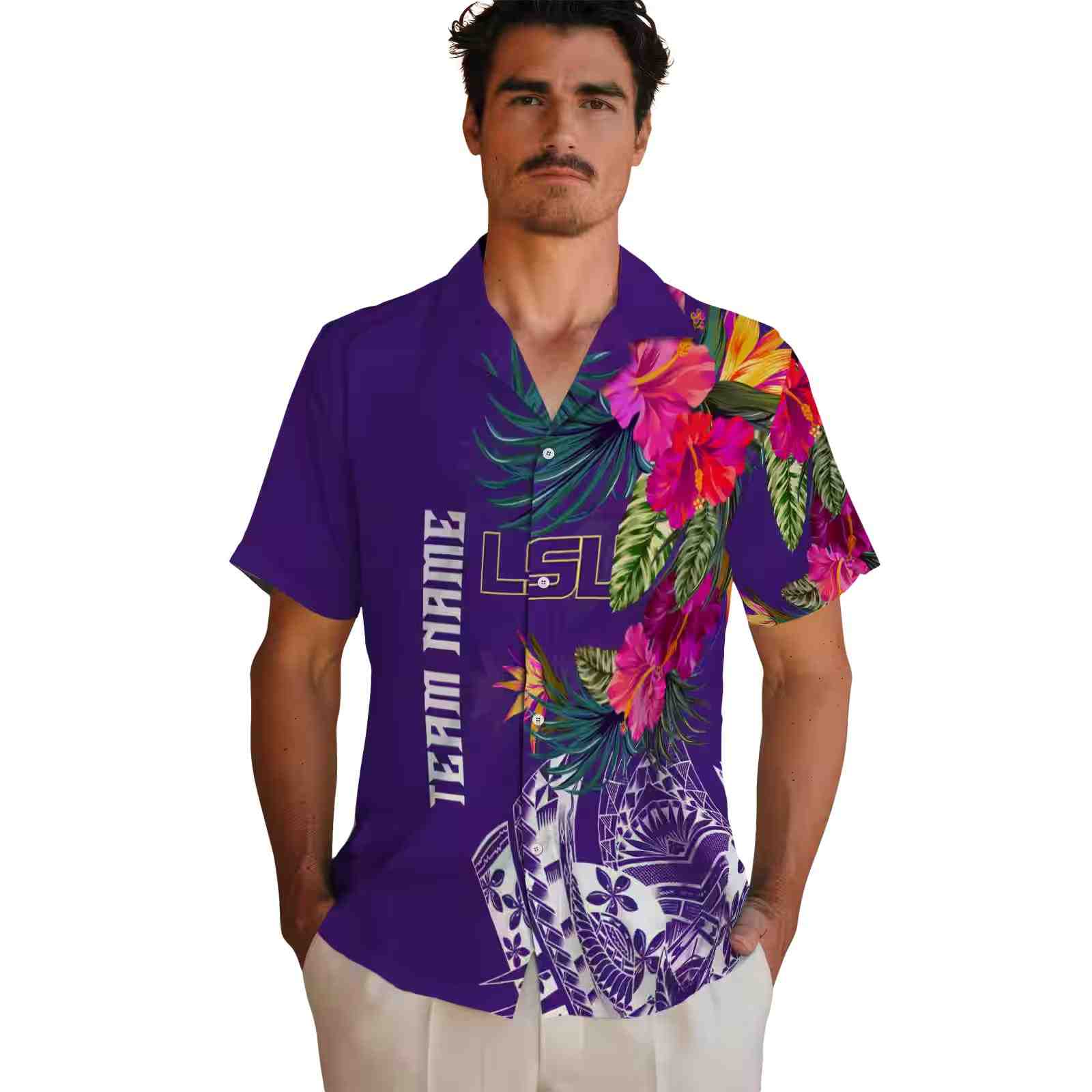 lsu tigers floral polynesian purple hawaiian shirt fashion forward