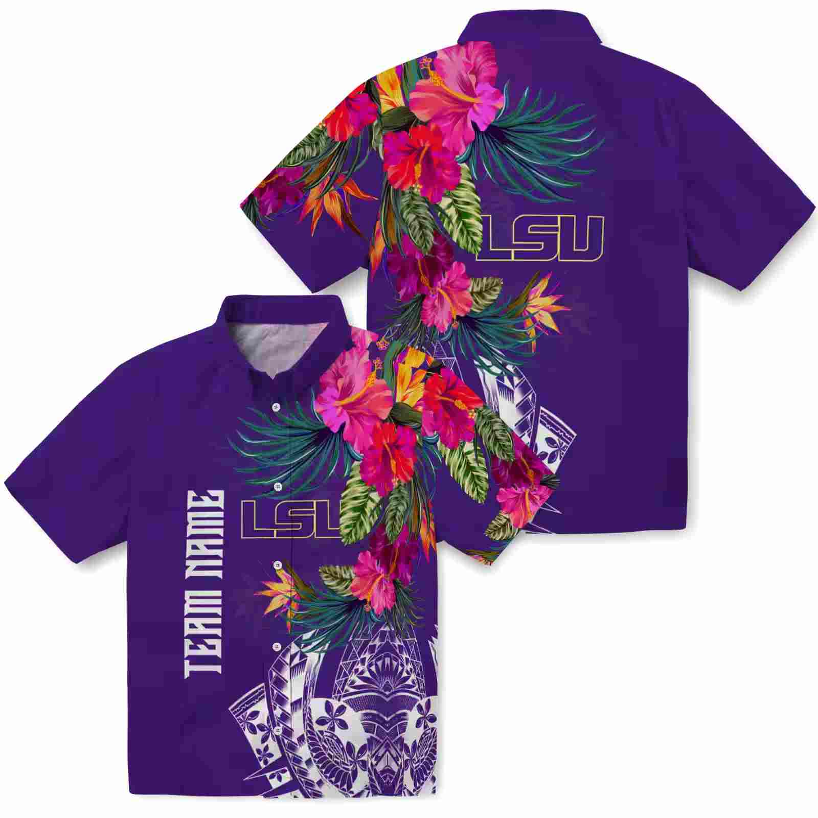 lsu tigers floral polynesian purple hawaiian shirt high quality