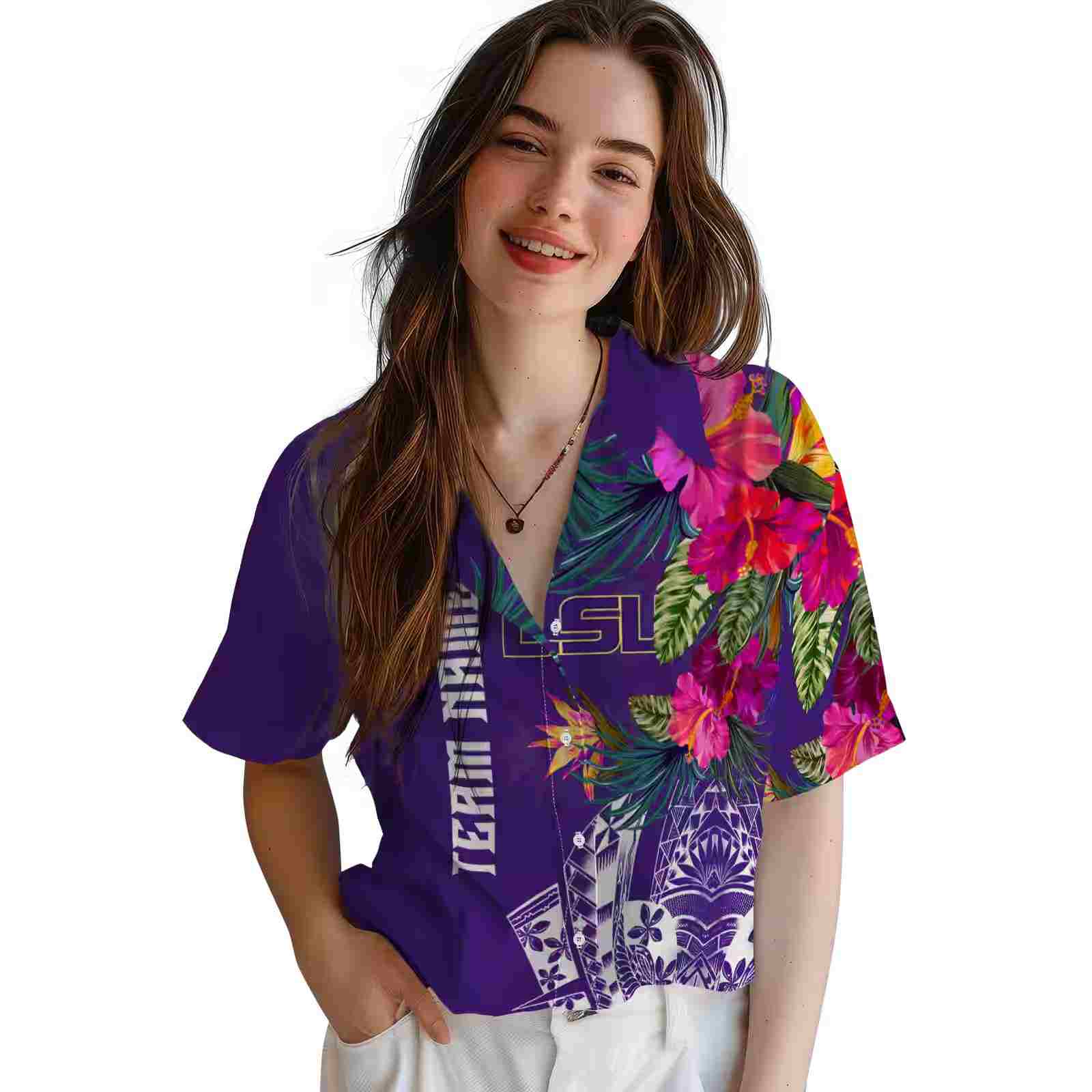 lsu tigers floral polynesian purple hawaiian shirt latest model