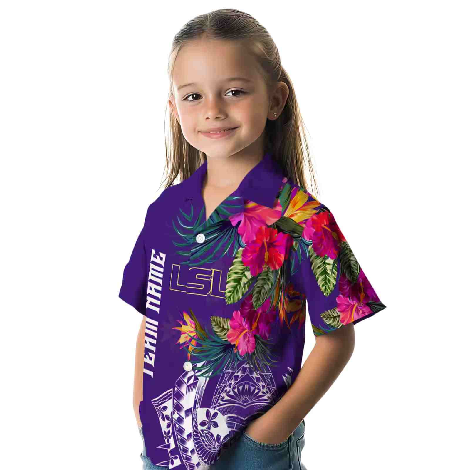 lsu tigers floral polynesian purple hawaiian shirt premium grade