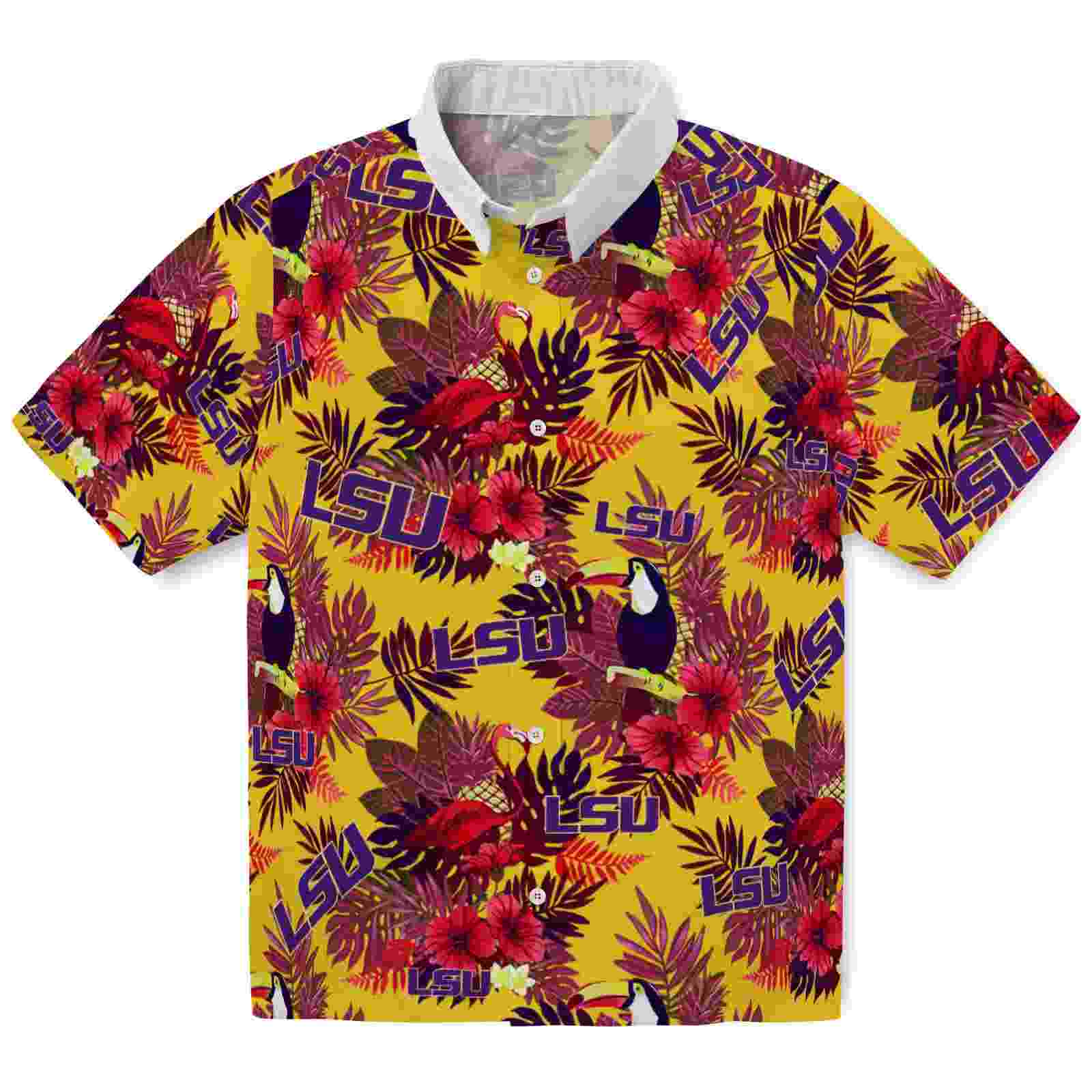 LSU Tigers Floral Toucan Purple Red Hawaiian Shirt