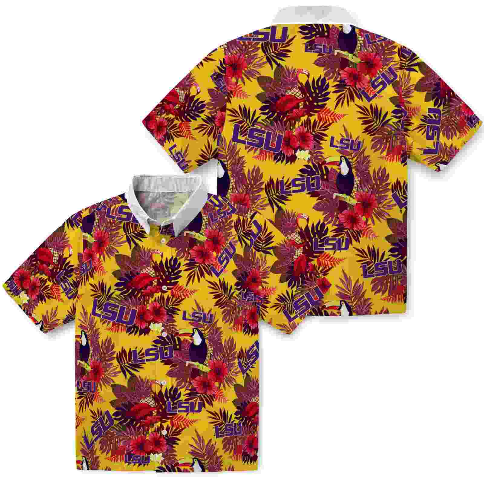 lsu tigers floral toucan purple red hawaiian shirt high quality