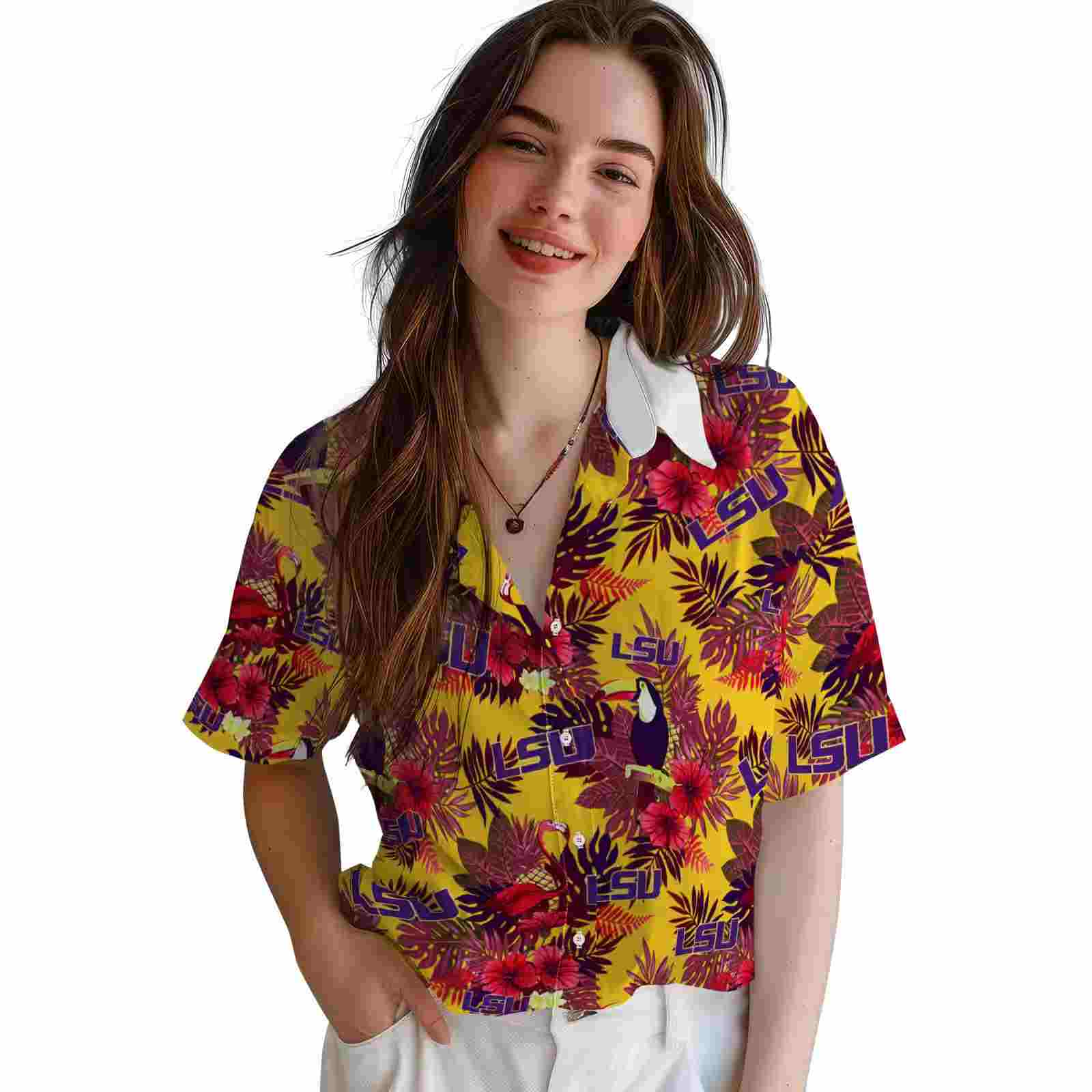 lsu tigers floral toucan purple red hawaiian shirt latest model