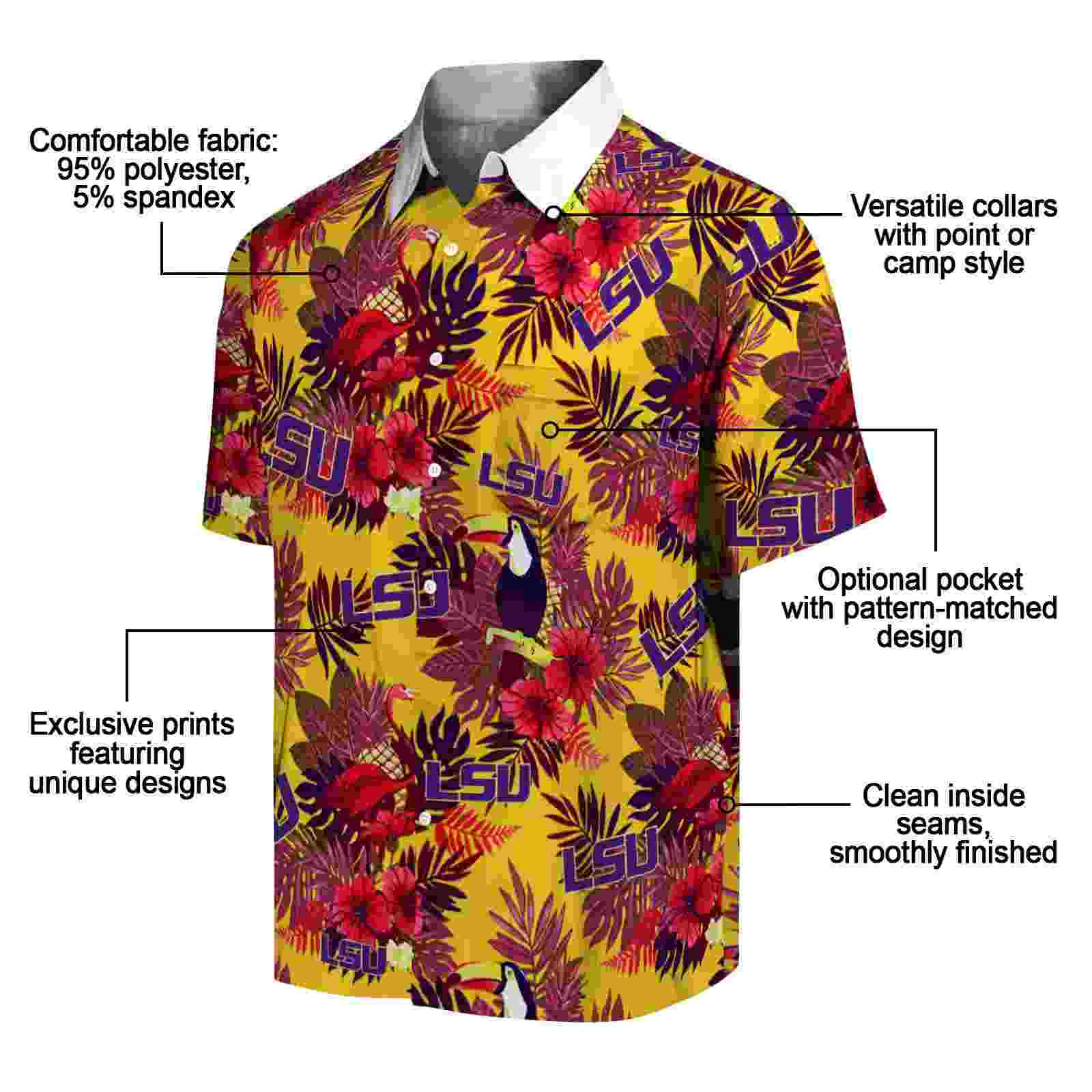 lsu tigers floral toucan purple red hawaiian shirt new arrival