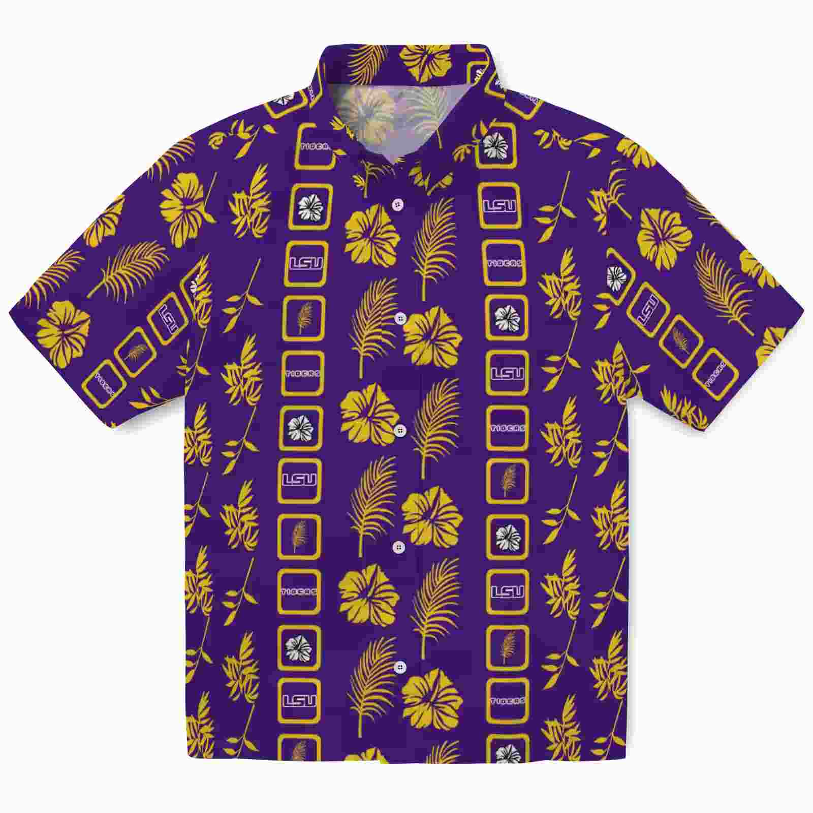 LSU Tigers Framed Floral Purple Hawaiian Shirt