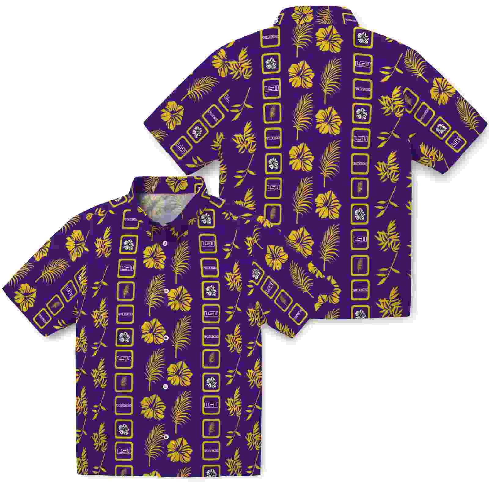 lsu tigers framed floral purple hawaiian shirt high quality