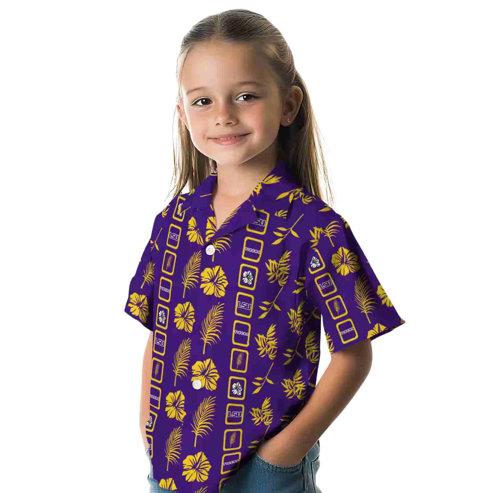 lsu tigers framed floral purple hawaiian shirt premium grade