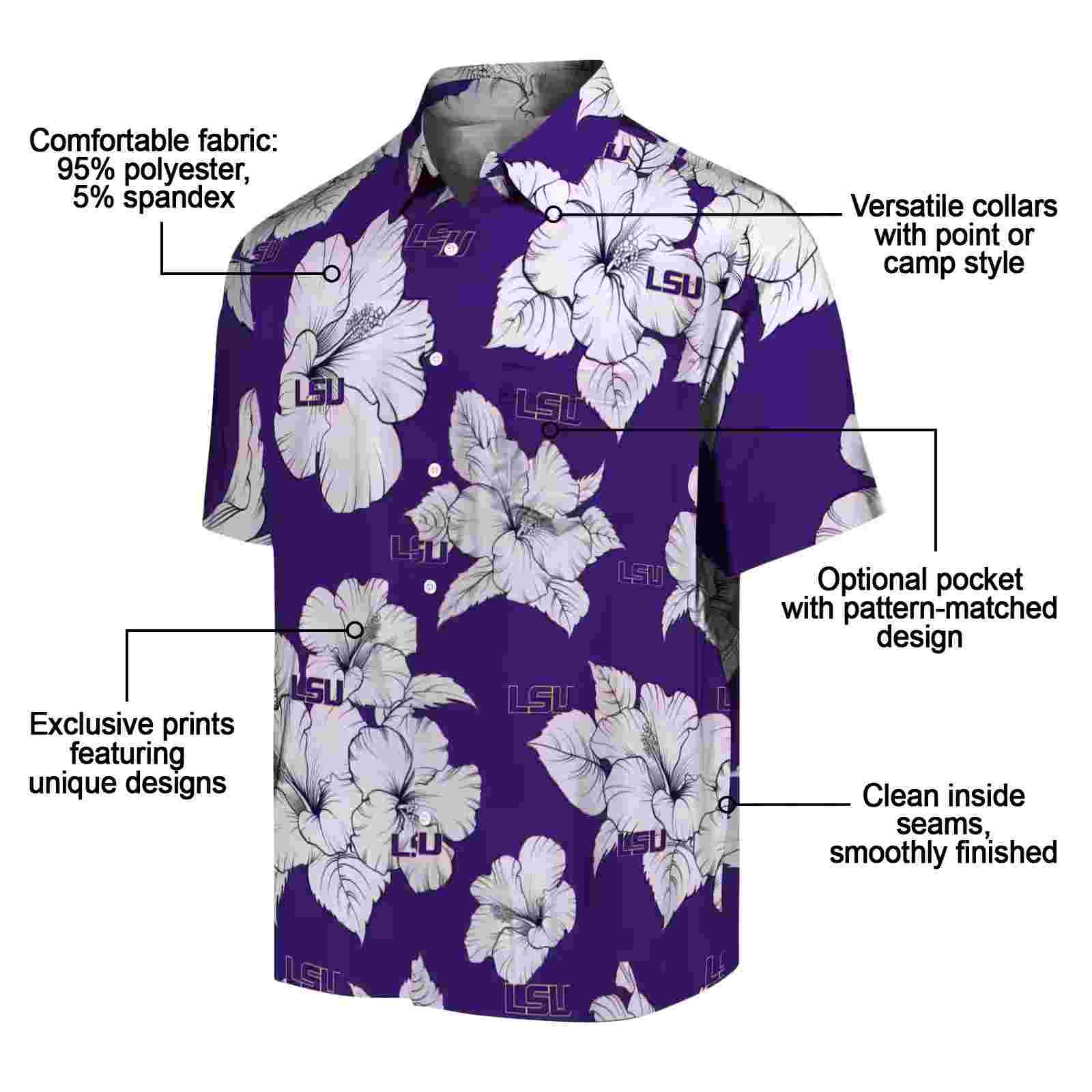 lsu tigers hibiscus blooms purple white hawaiian shirt new arrival