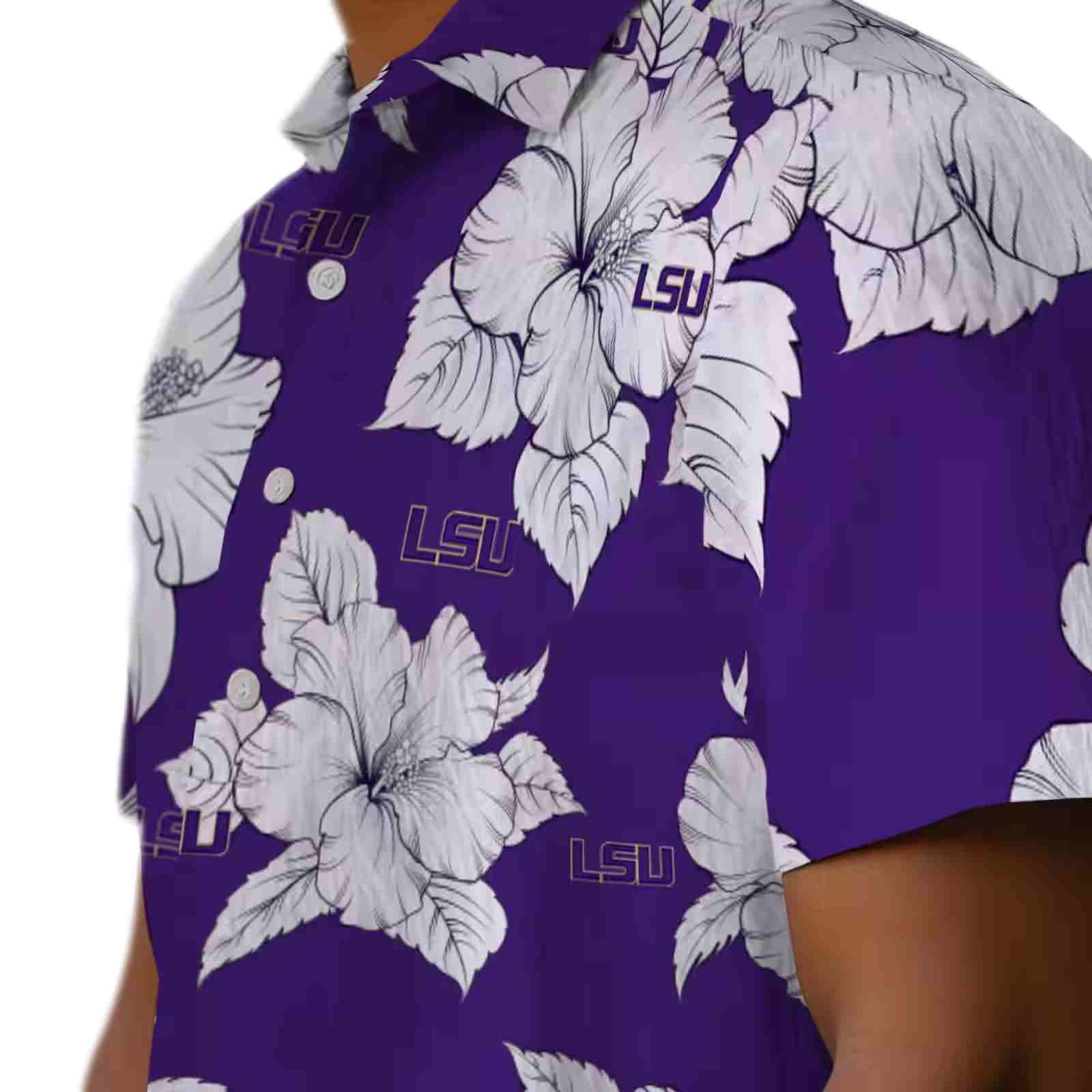 lsu tigers hibiscus blooms purple white hawaiian shirt trendy