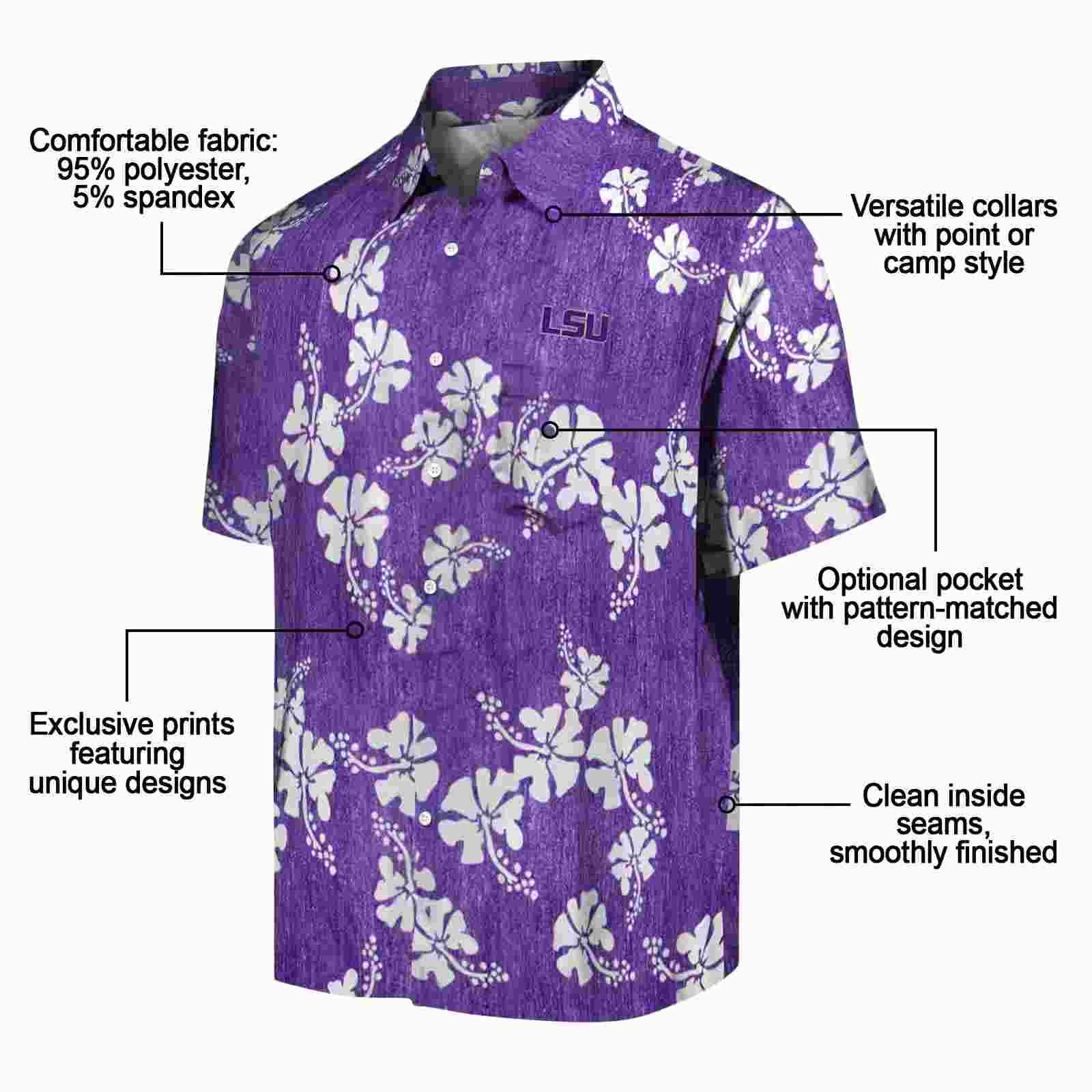 lsu tigers hibiscus clusters purple hawaiian shirt new arrival