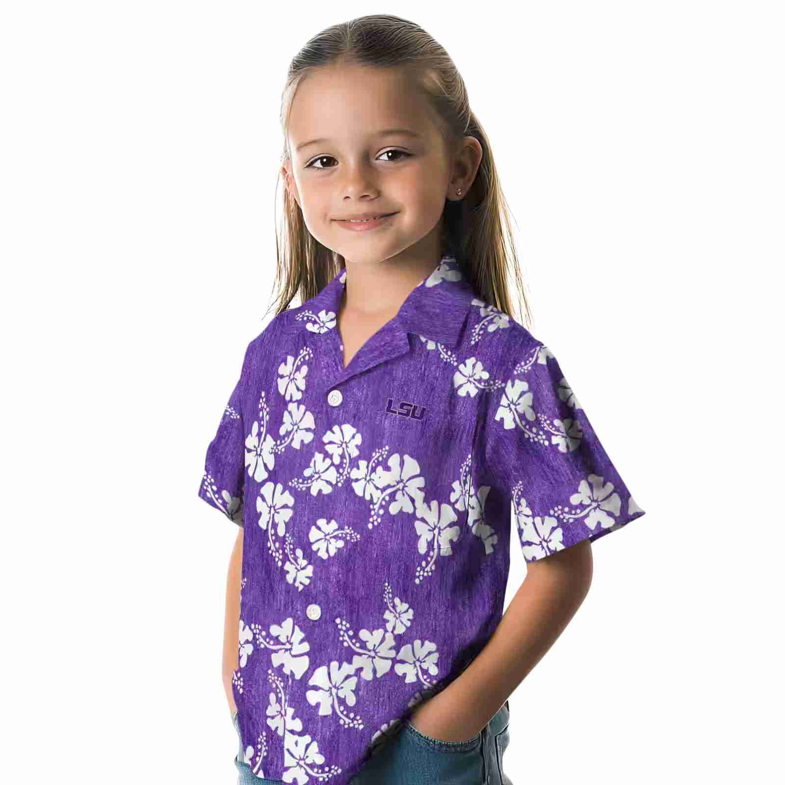 lsu tigers hibiscus clusters purple hawaiian shirt premium grade