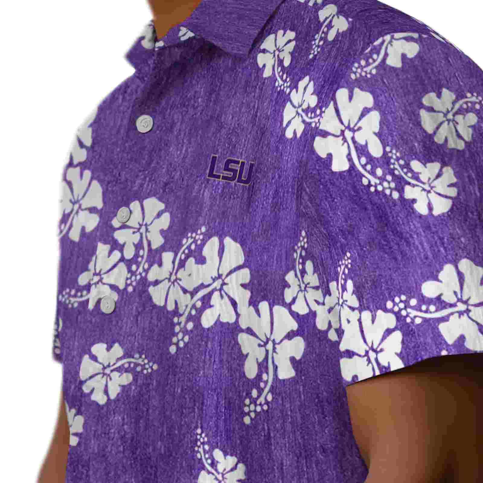 lsu tigers hibiscus clusters purple hawaiian shirt trendy