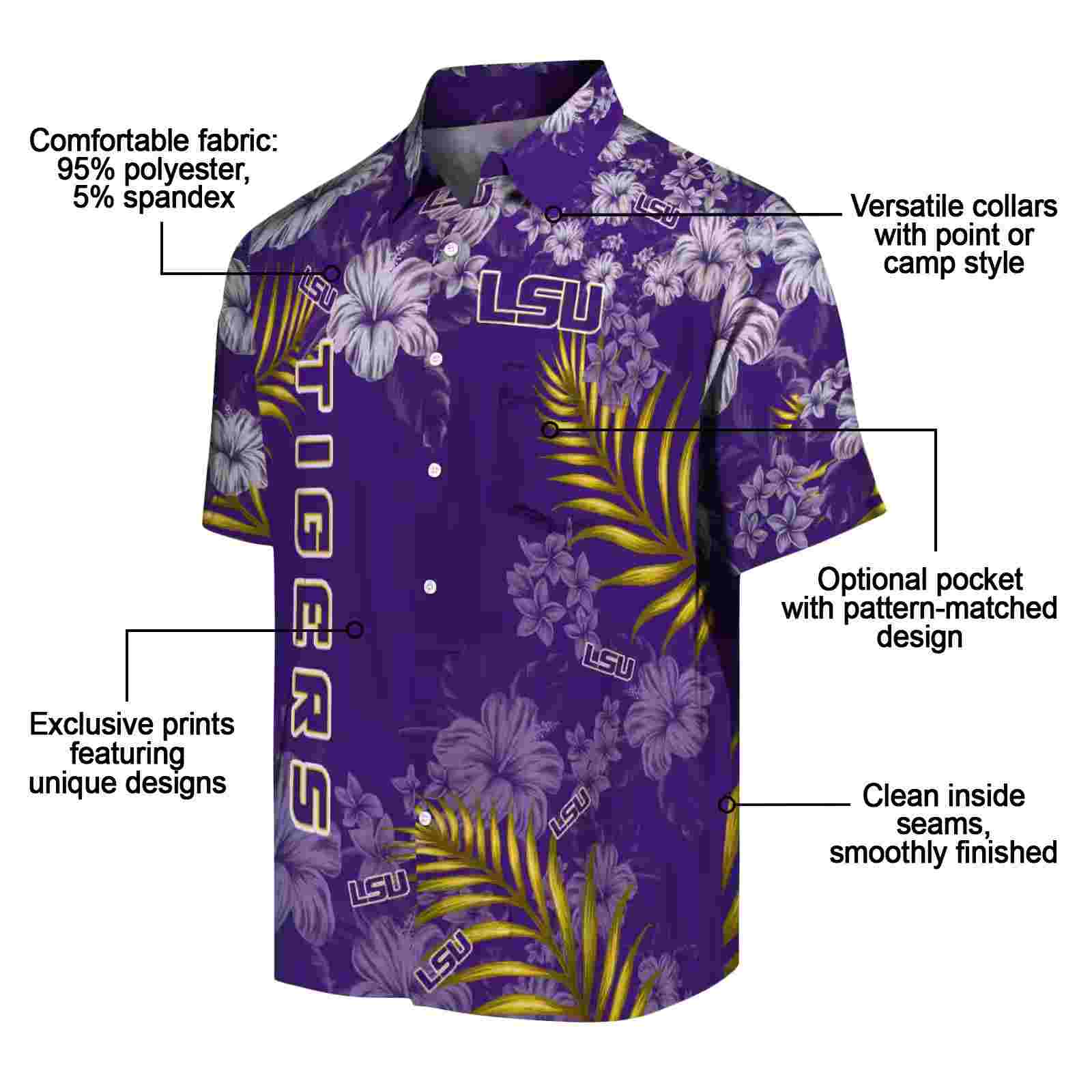 lsu tigers hibiscus print purple hawaiian shirt new arrival