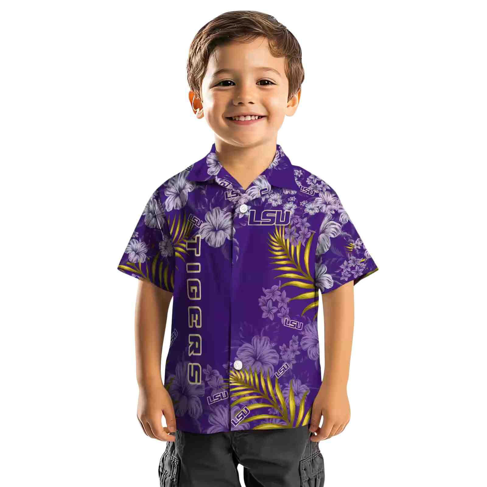 lsu tigers hibiscus print purple hawaiian shirt top rated