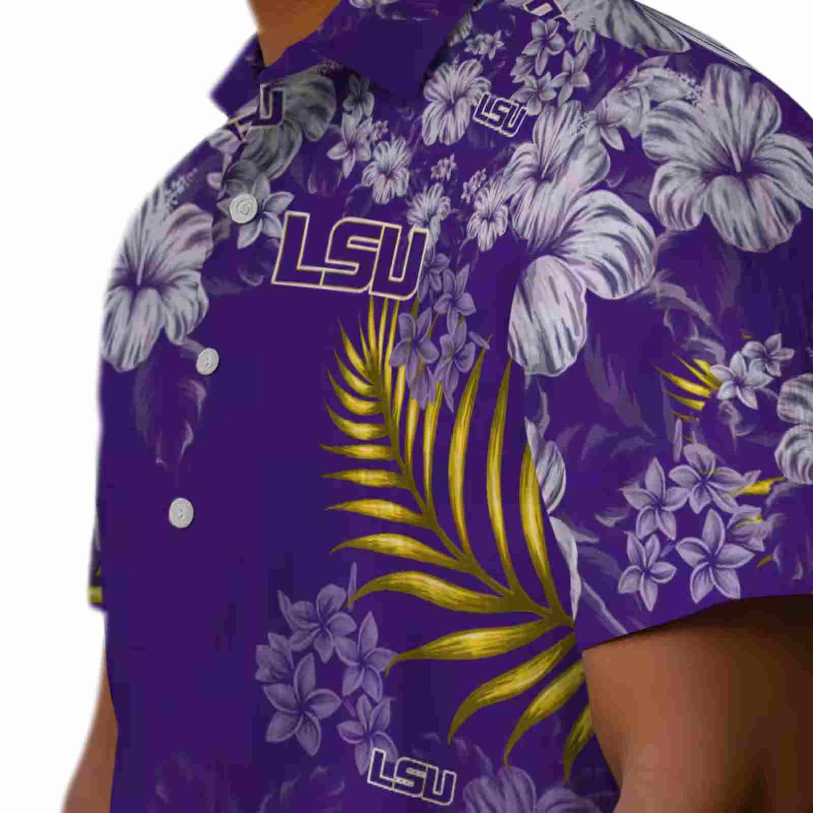 lsu tigers hibiscus print purple hawaiian shirt trendy