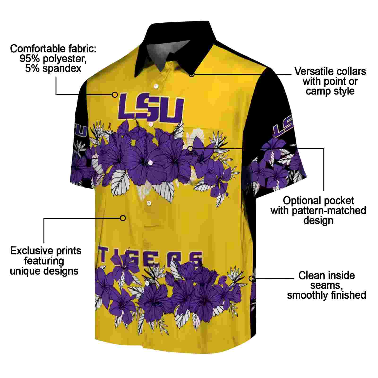 lsu tigers hibiscus stripe purple black hawaiian shirt new arrival