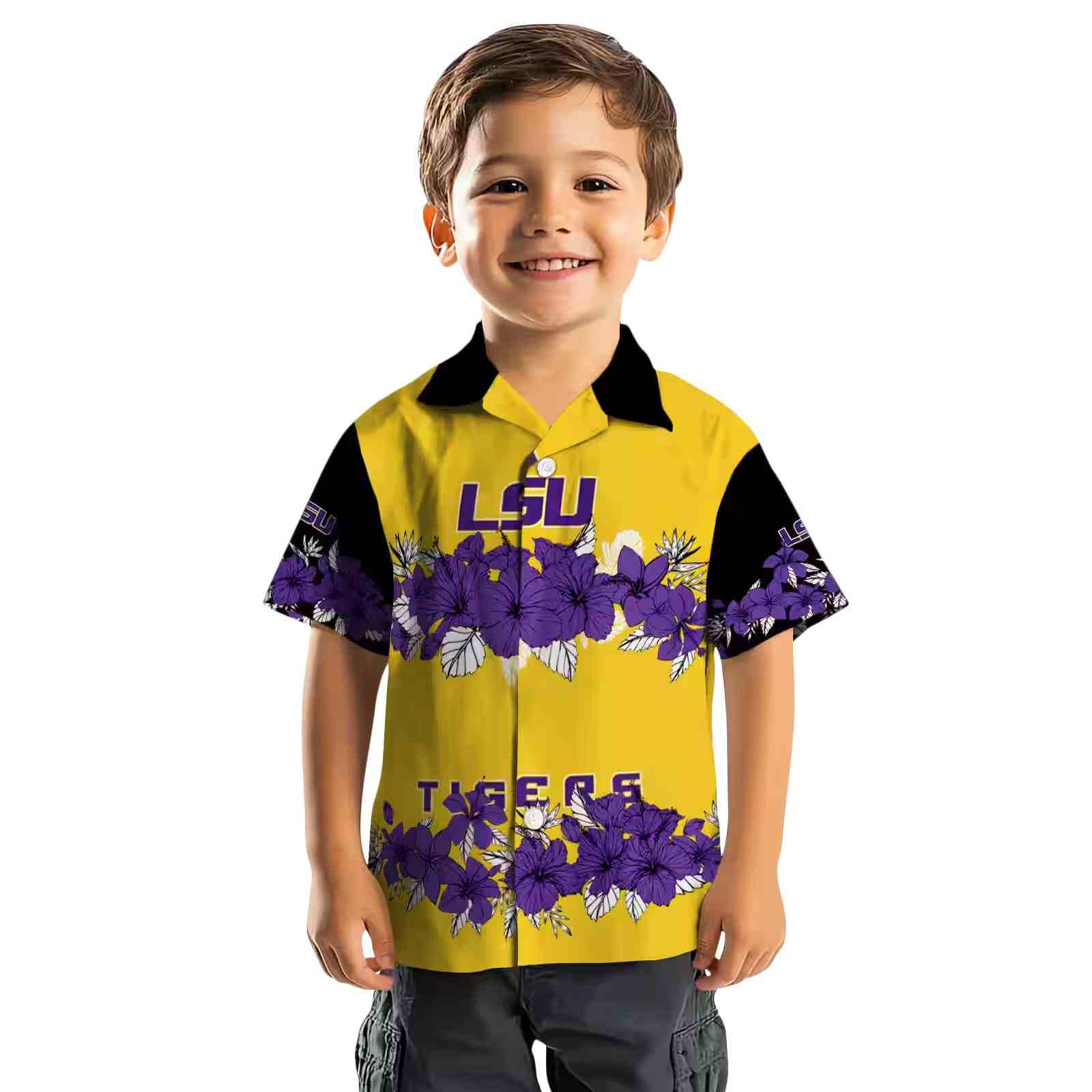 lsu tigers hibiscus stripe purple black hawaiian shirt top rated