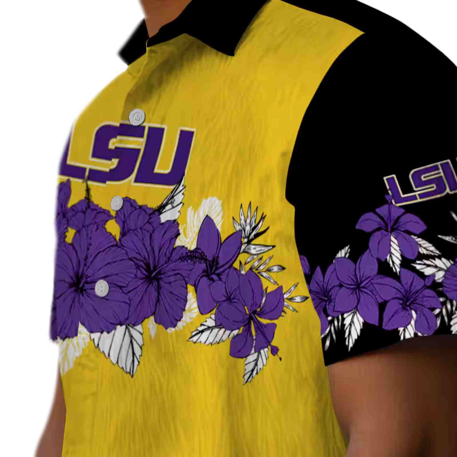 lsu tigers hibiscus stripe purple black hawaiian shirt trendy