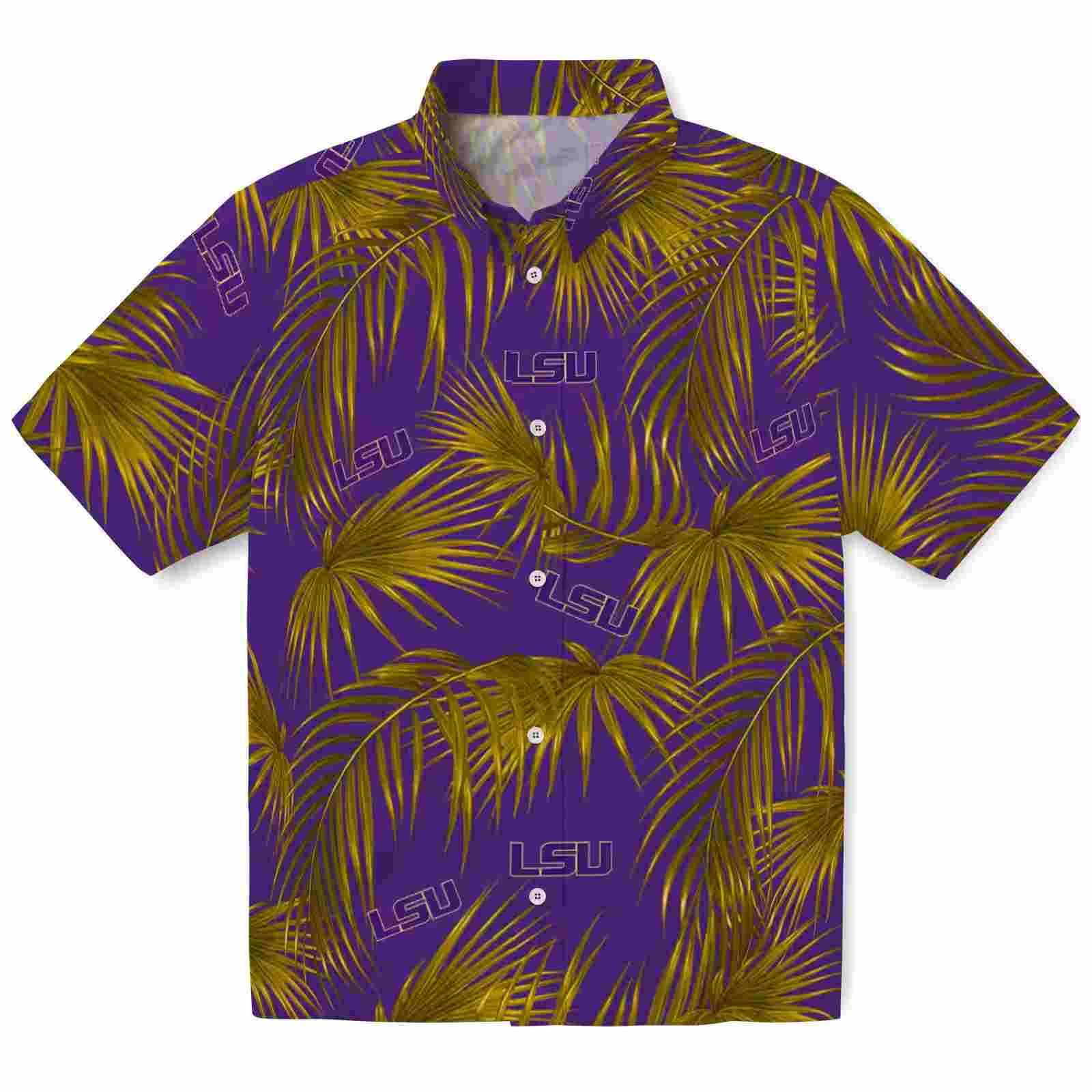 LSU Tigers Leafy Palms Purple Hawaiian Shirt