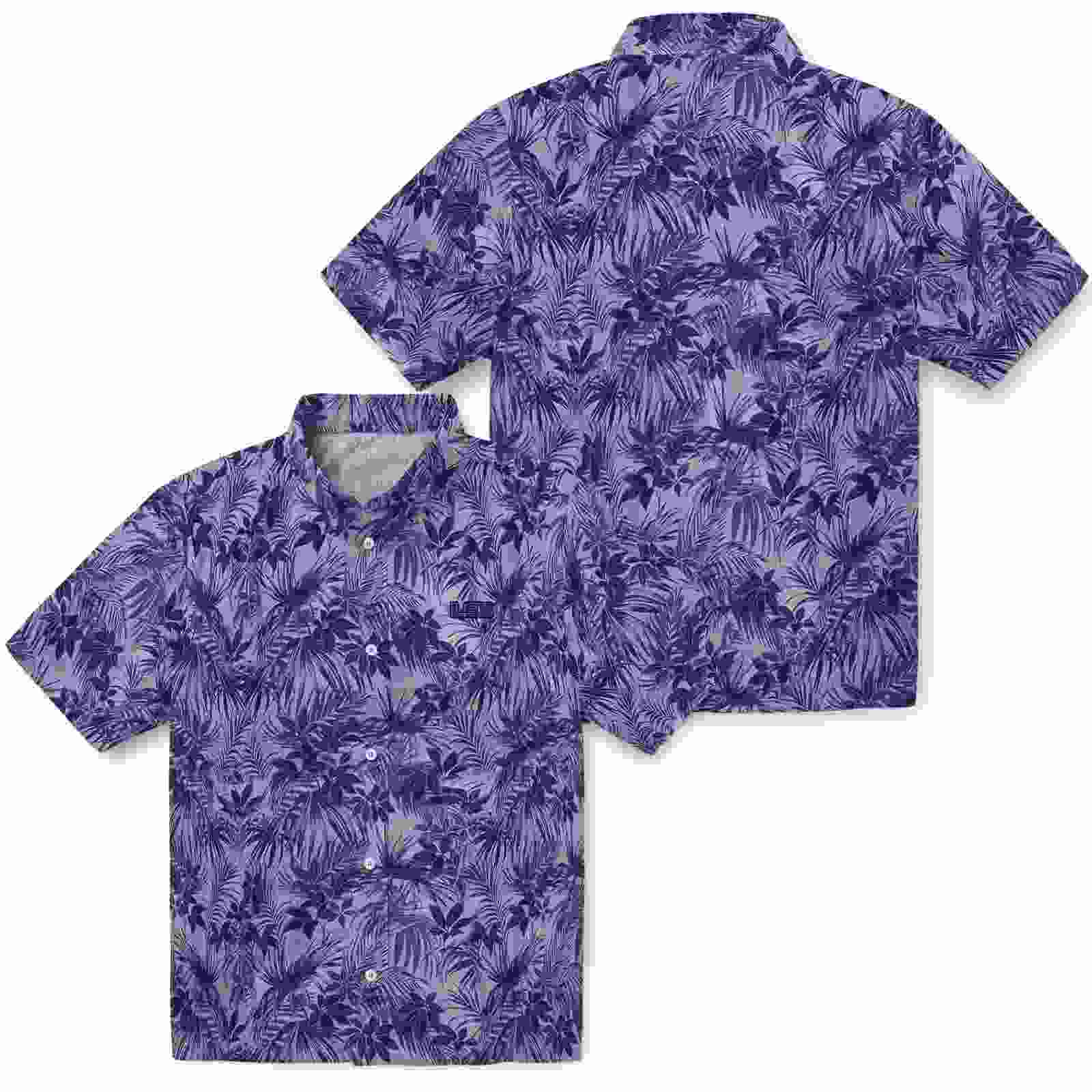 lsu tigers leafy pattern purple hawaiian shirt high quality