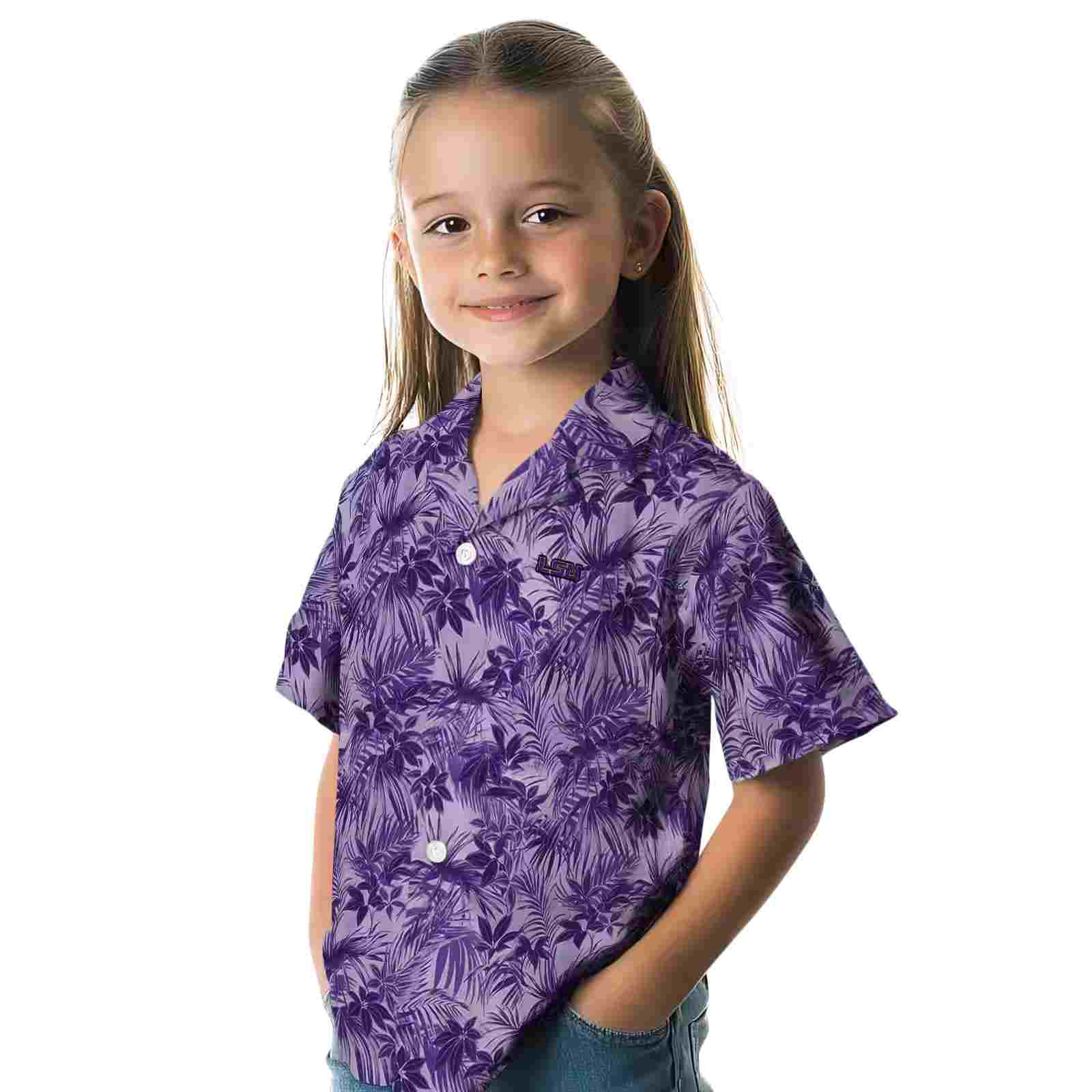 lsu tigers leafy pattern purple hawaiian shirt premium grade