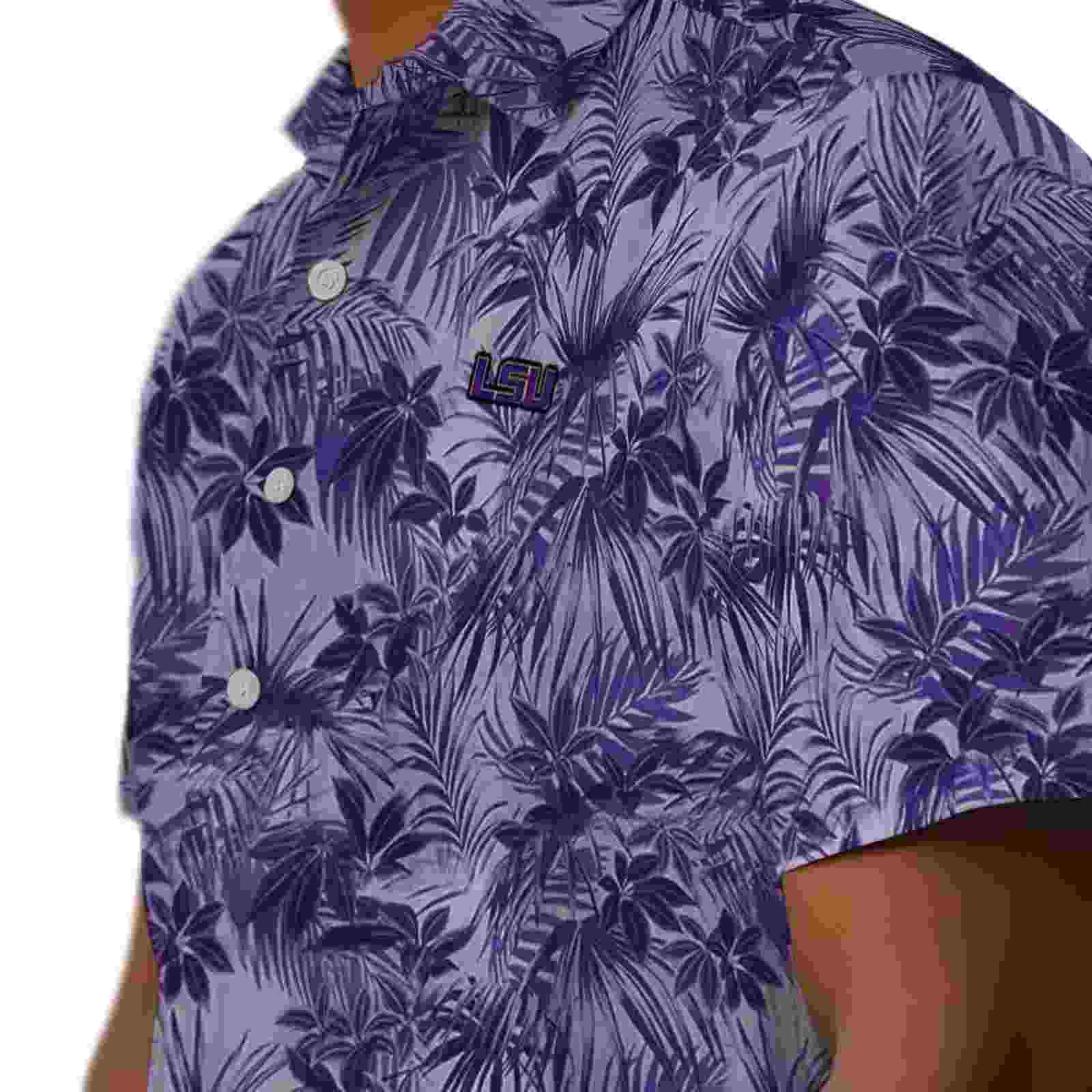 lsu tigers leafy pattern purple hawaiian shirt trendy