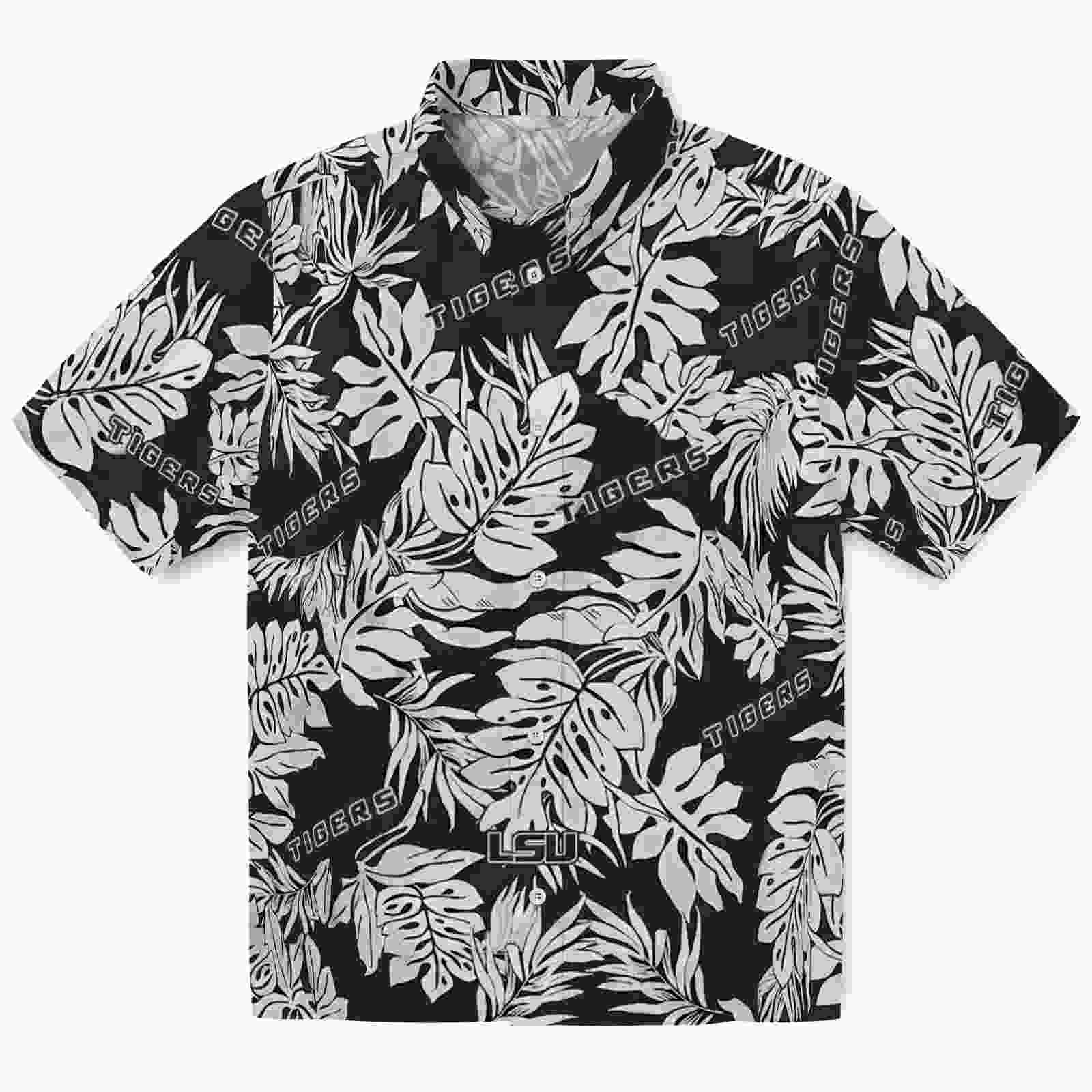 LSU Tigers Monstera Leaf Pattern Black Hawaiian Shirt