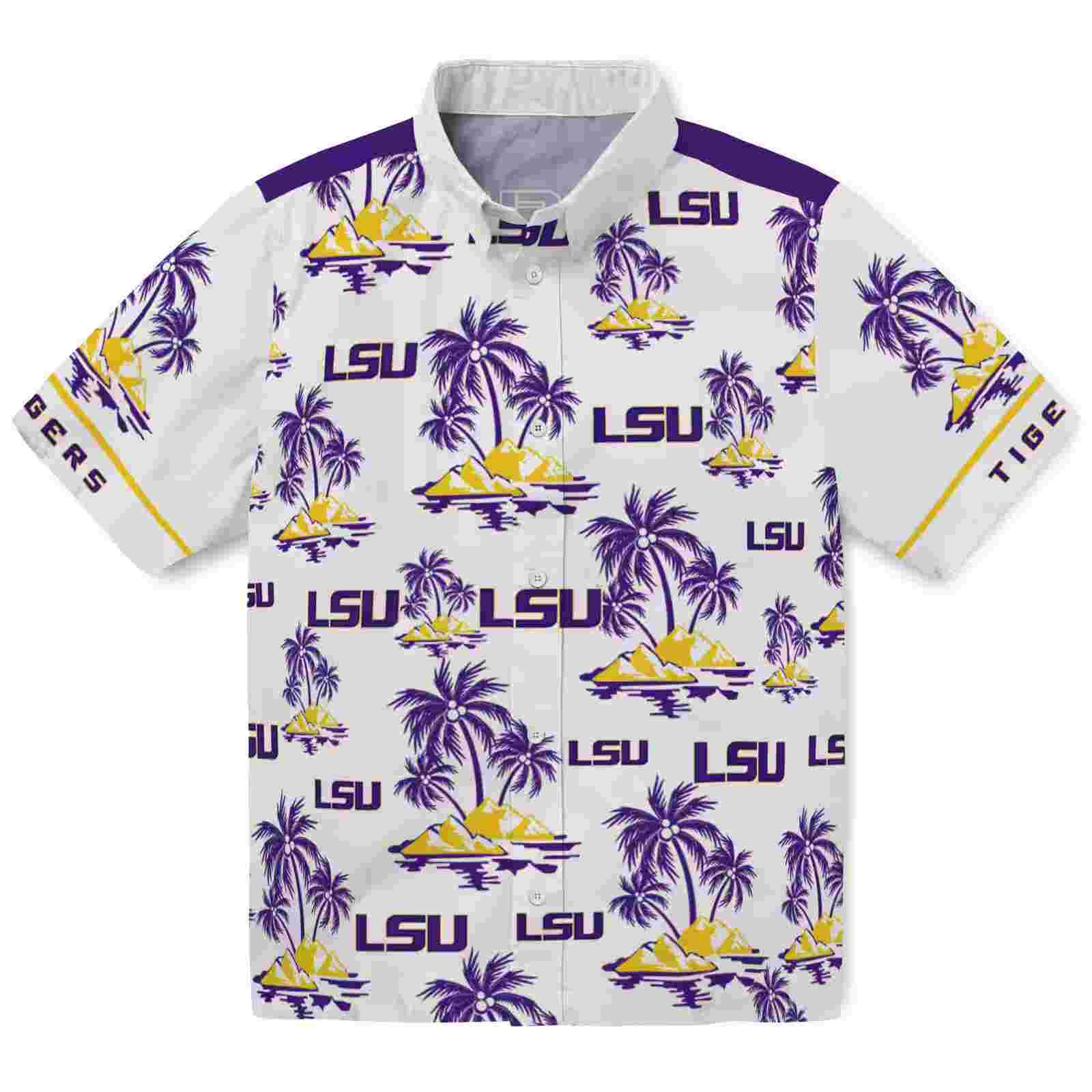 LSU Tigers Palm Island Print Purple White Hawaiian Shirt