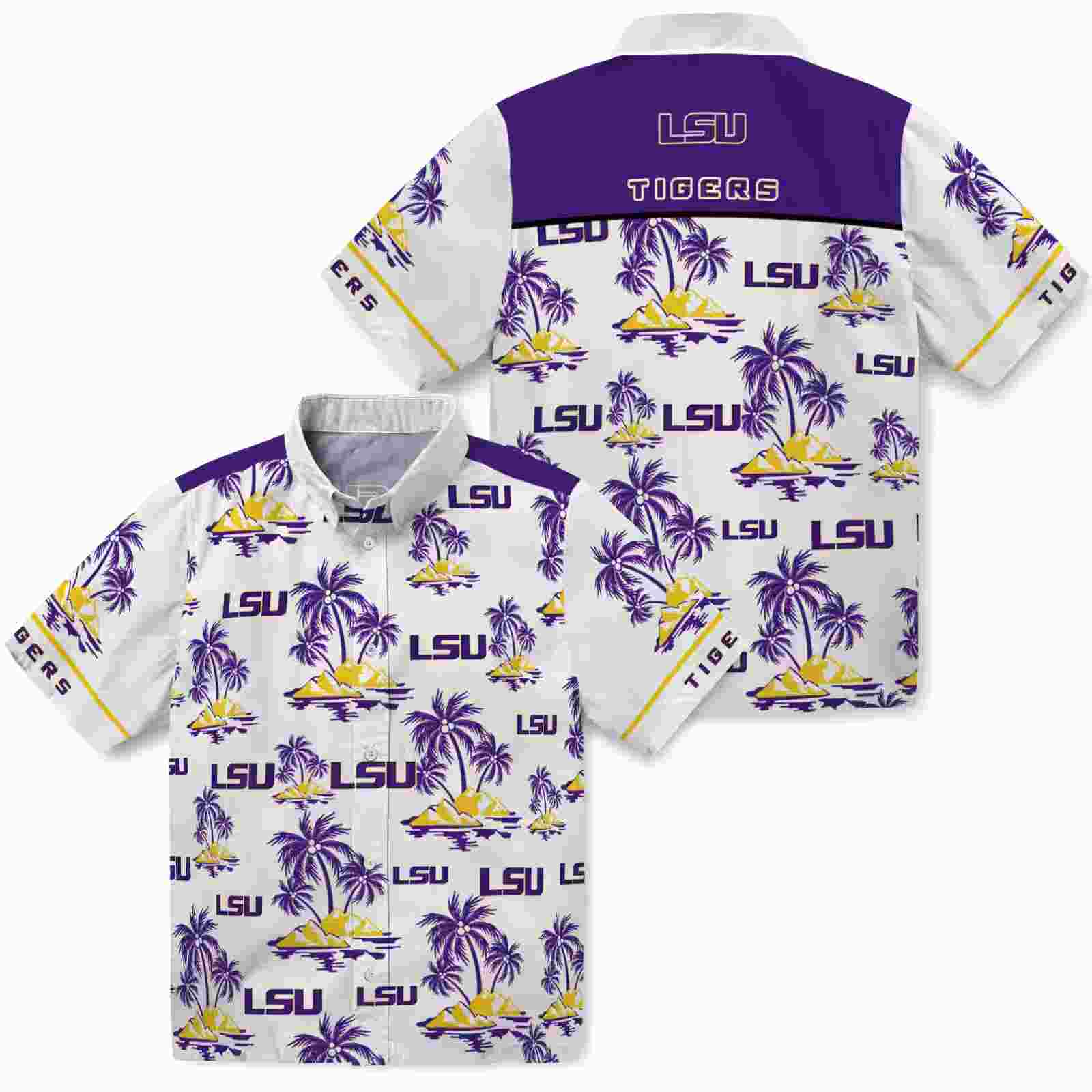 lsu tigers palm island print purple white hawaiian shirt high quality