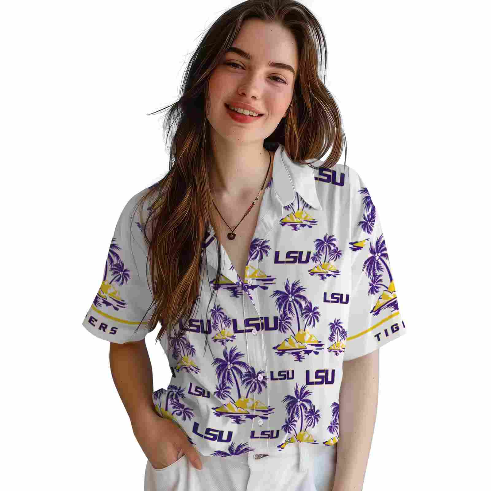 lsu tigers palm island print purple white hawaiian shirt latest model