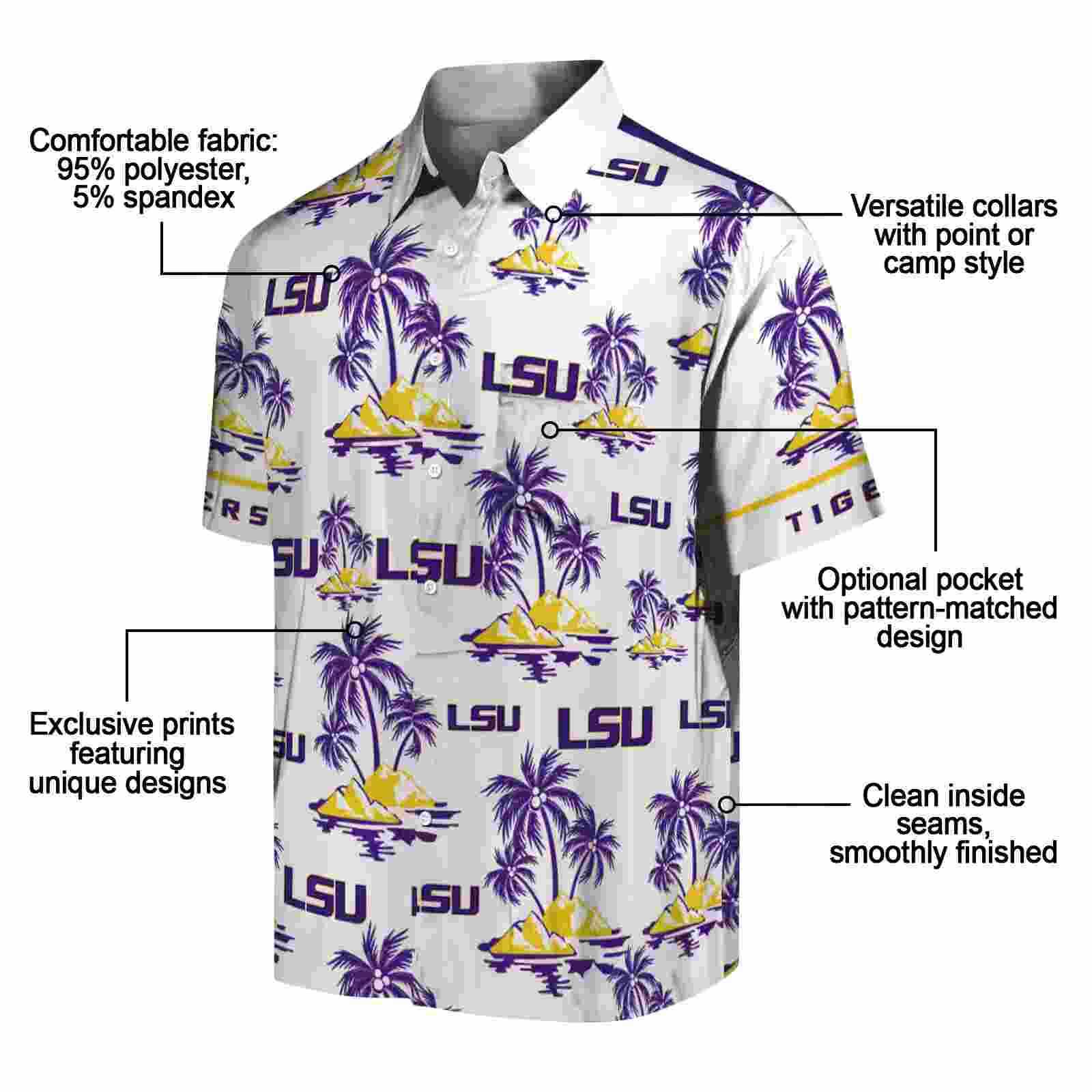 lsu tigers palm island print purple white hawaiian shirt new arrival