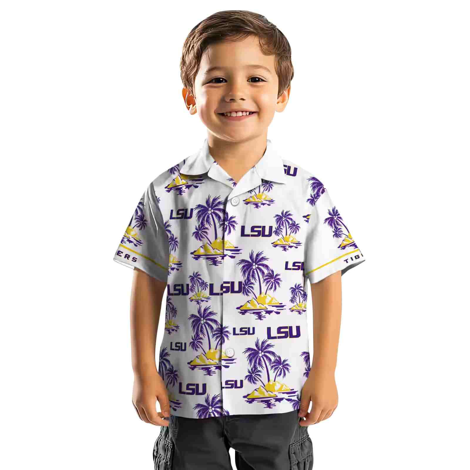 lsu tigers palm island print purple white hawaiian shirt top rated