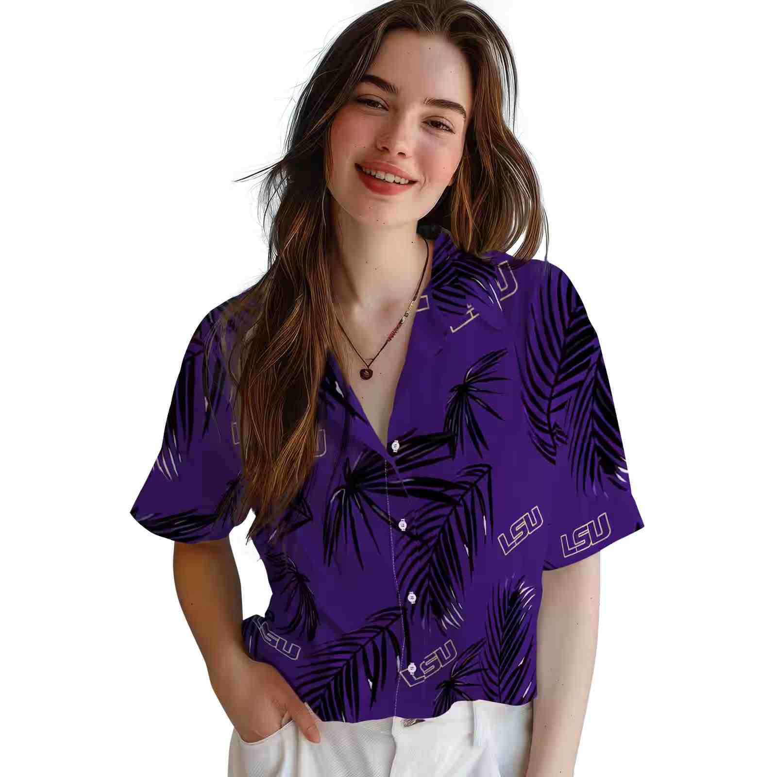 lsu tigers palm leaf purple hawaiian shirt latest model