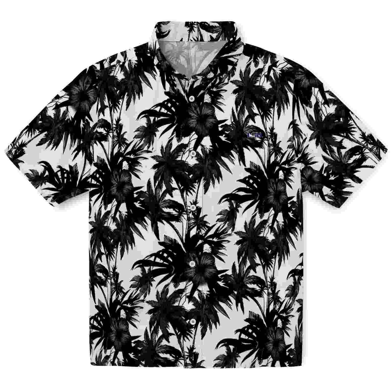 LSU Tigers Palm Motifs Black White Hawaiian Shirt