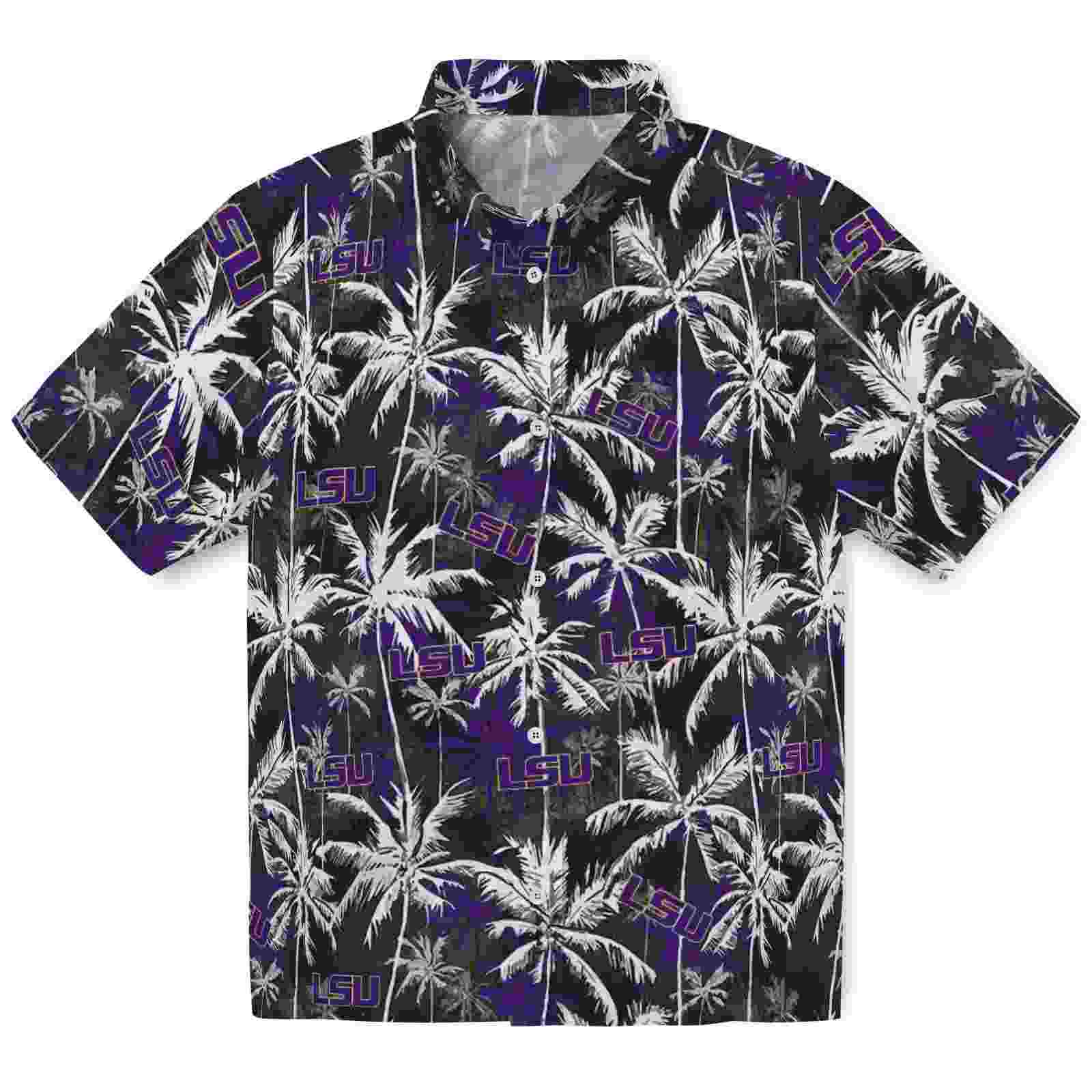 LSU Tigers Palm Pattern Purple Black Hawaiian Shirt