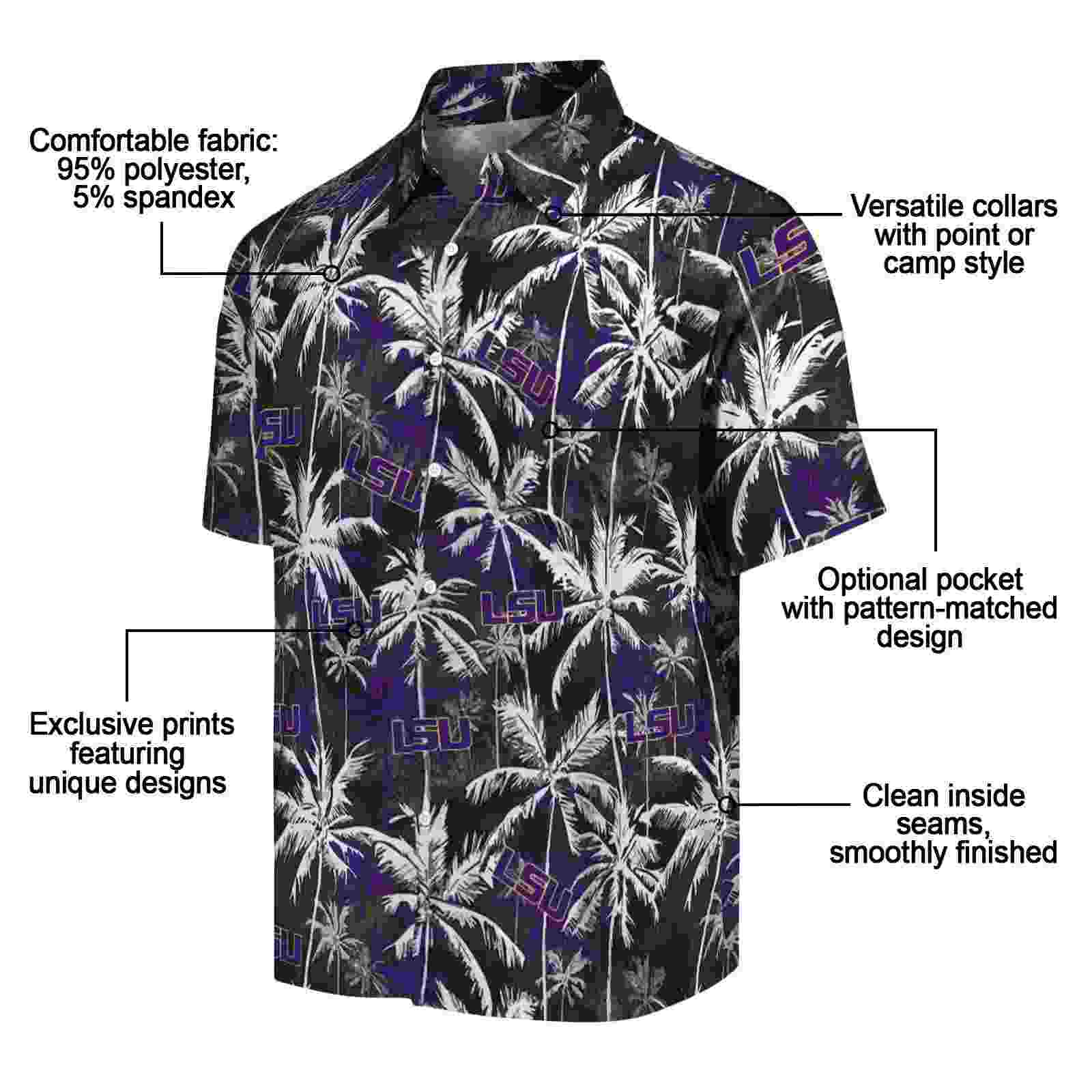 lsu tigers palm pattern purple black hawaiian shirt new arrival