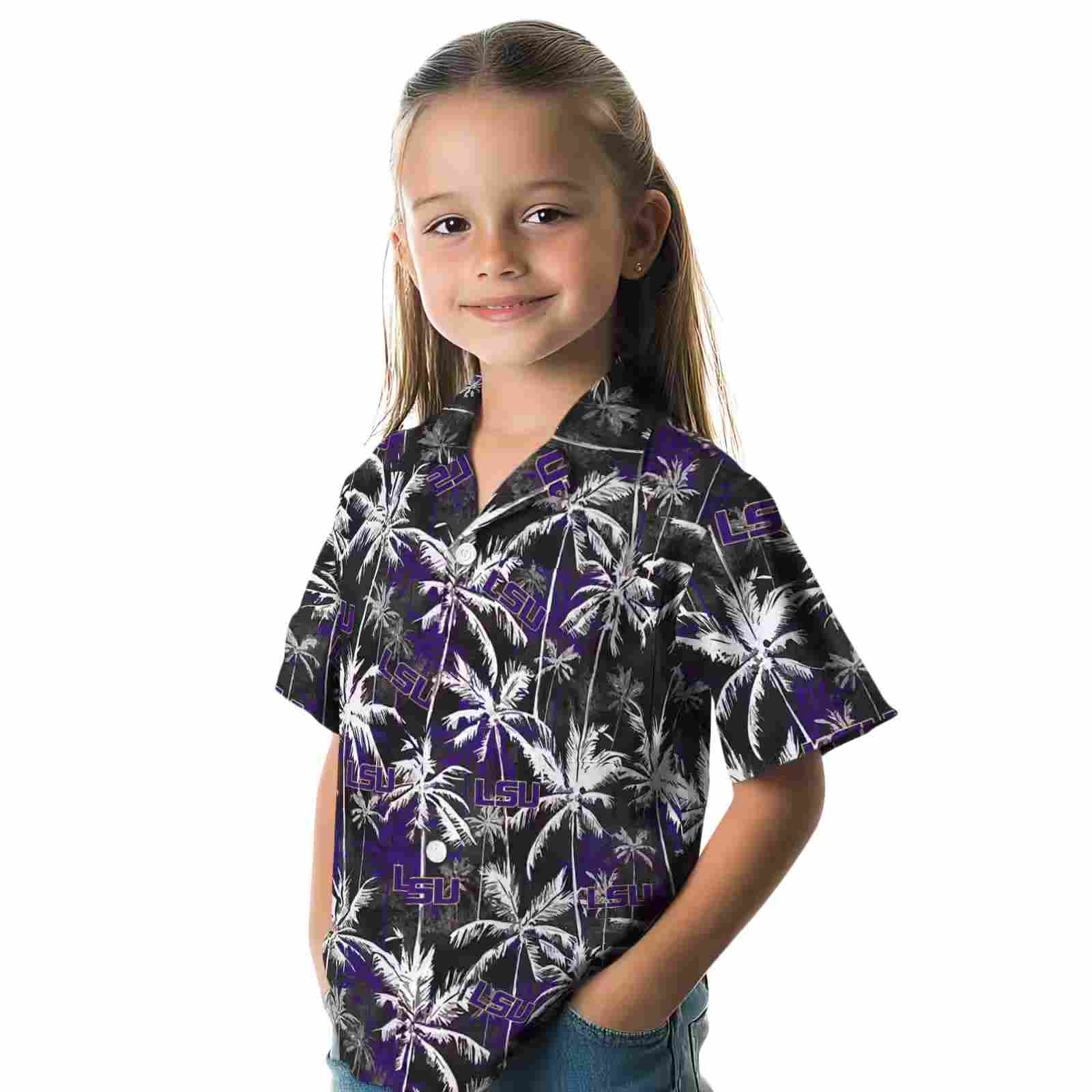 lsu tigers palm pattern purple black hawaiian shirt premium grade