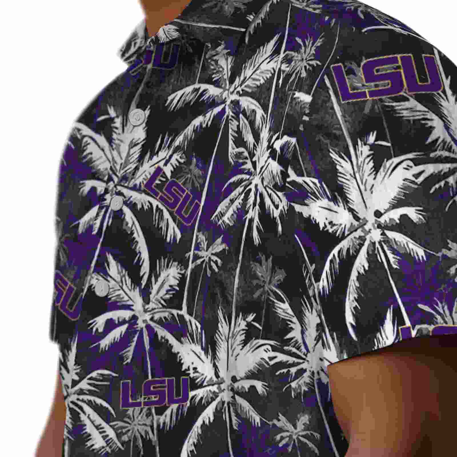 lsu tigers palm pattern purple black hawaiian shirt trendy