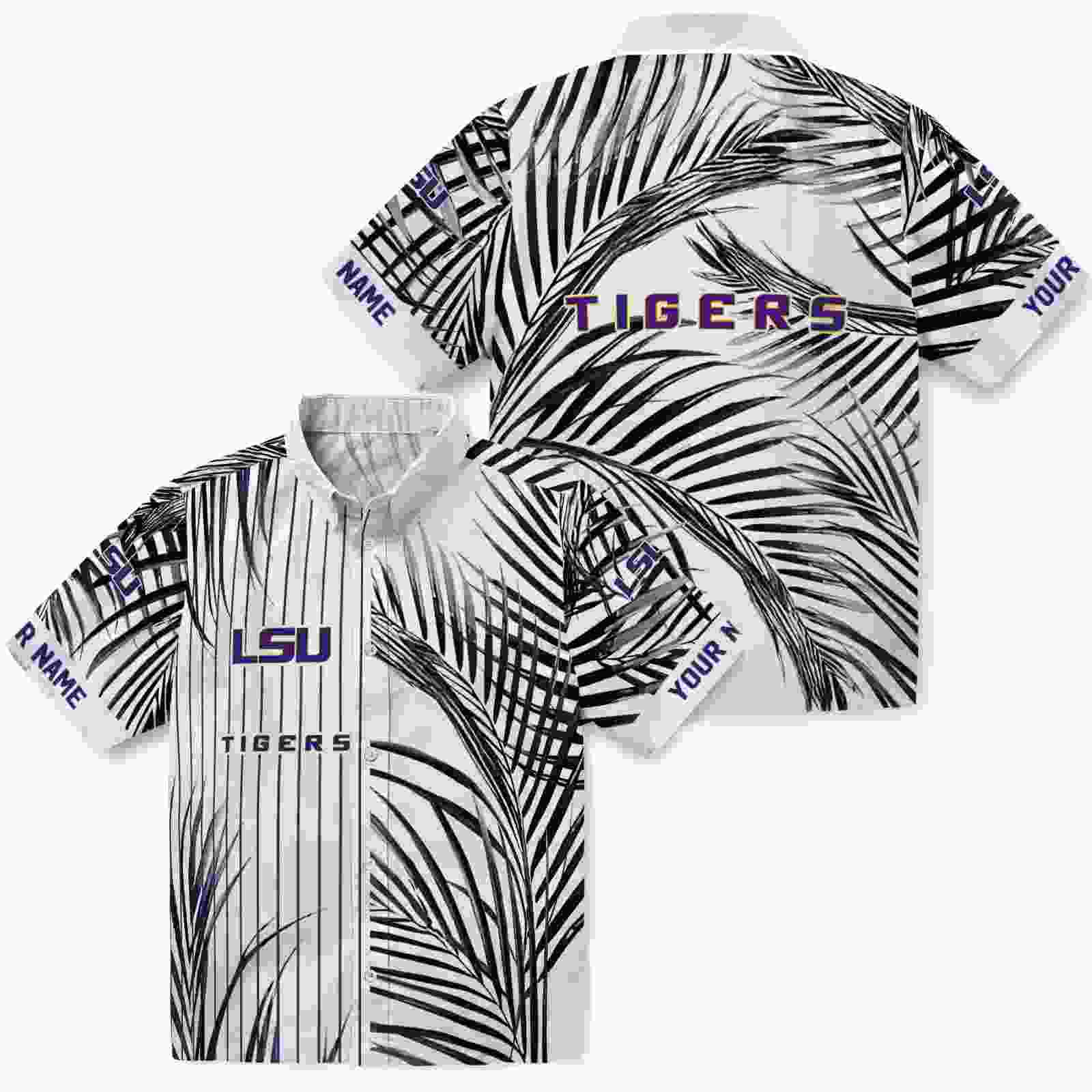 lsu tigers palm stripes purple black white hawaiian shirt high quality