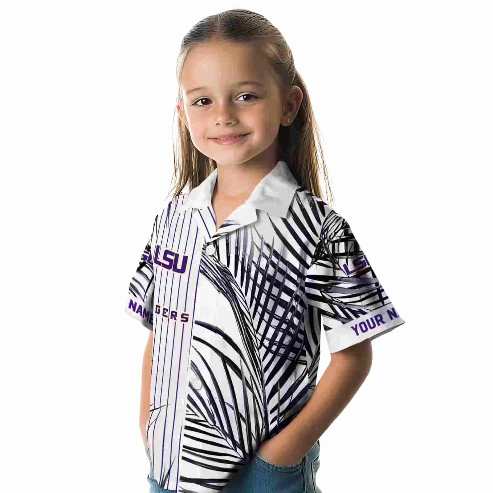 lsu tigers palm stripes purple black white hawaiian shirt premium grade