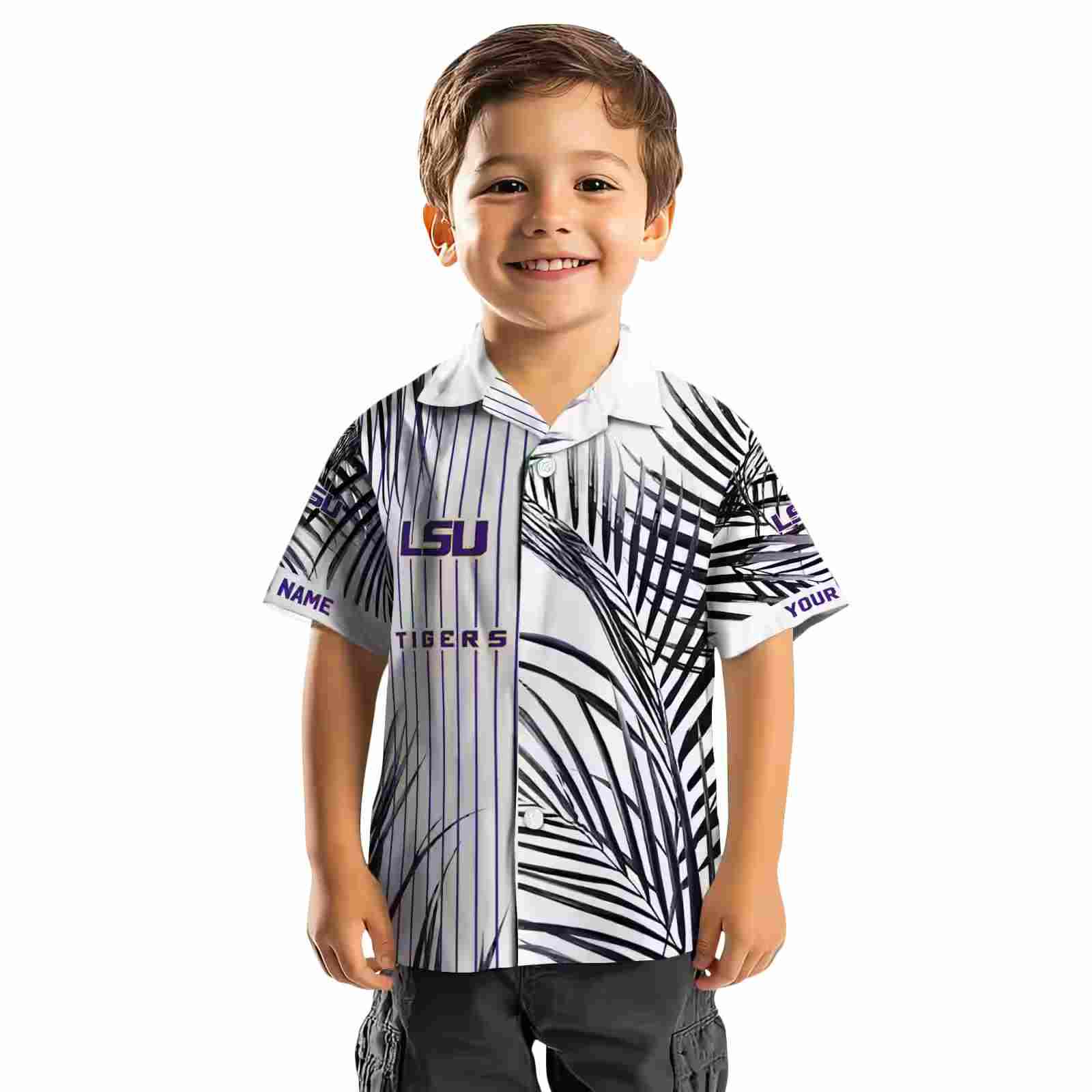 lsu tigers palm stripes purple black white hawaiian shirt top rated