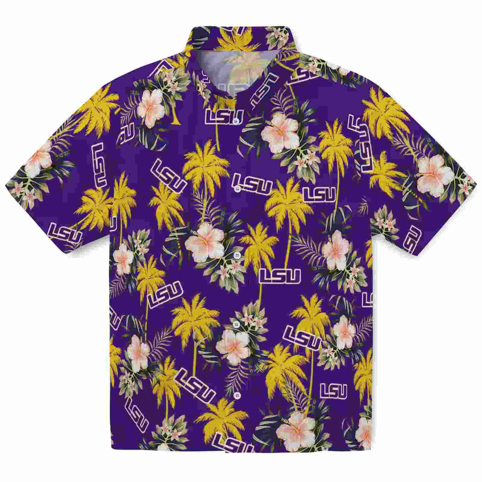 LSU Tigers Palm Tree Flower Purple Hawaiian Shirt