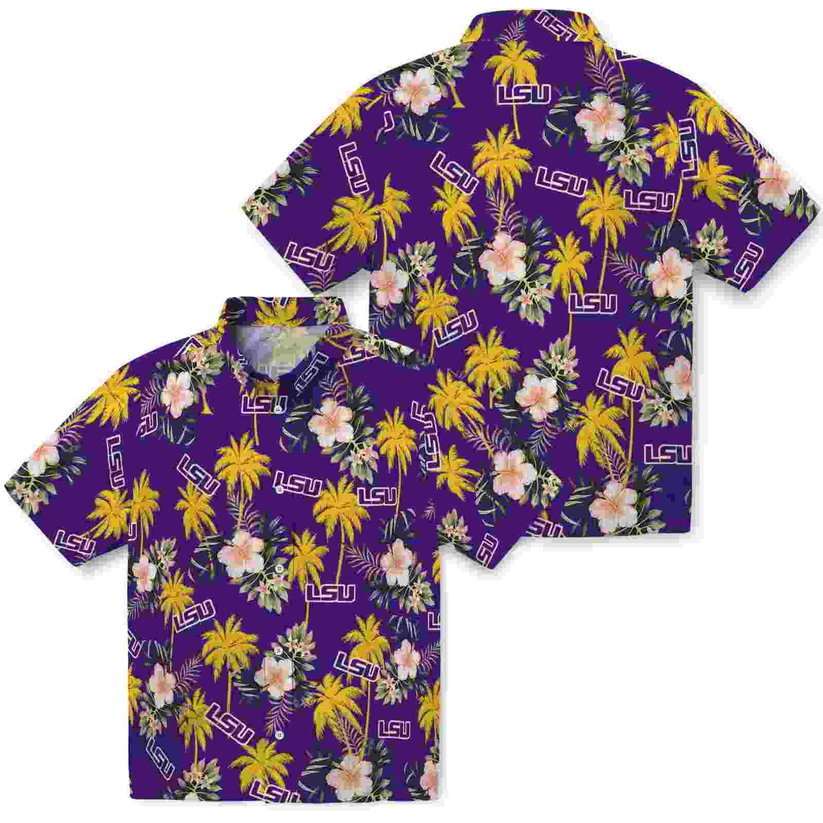 lsu tigers palm tree flower purple hawaiian shirt high quality