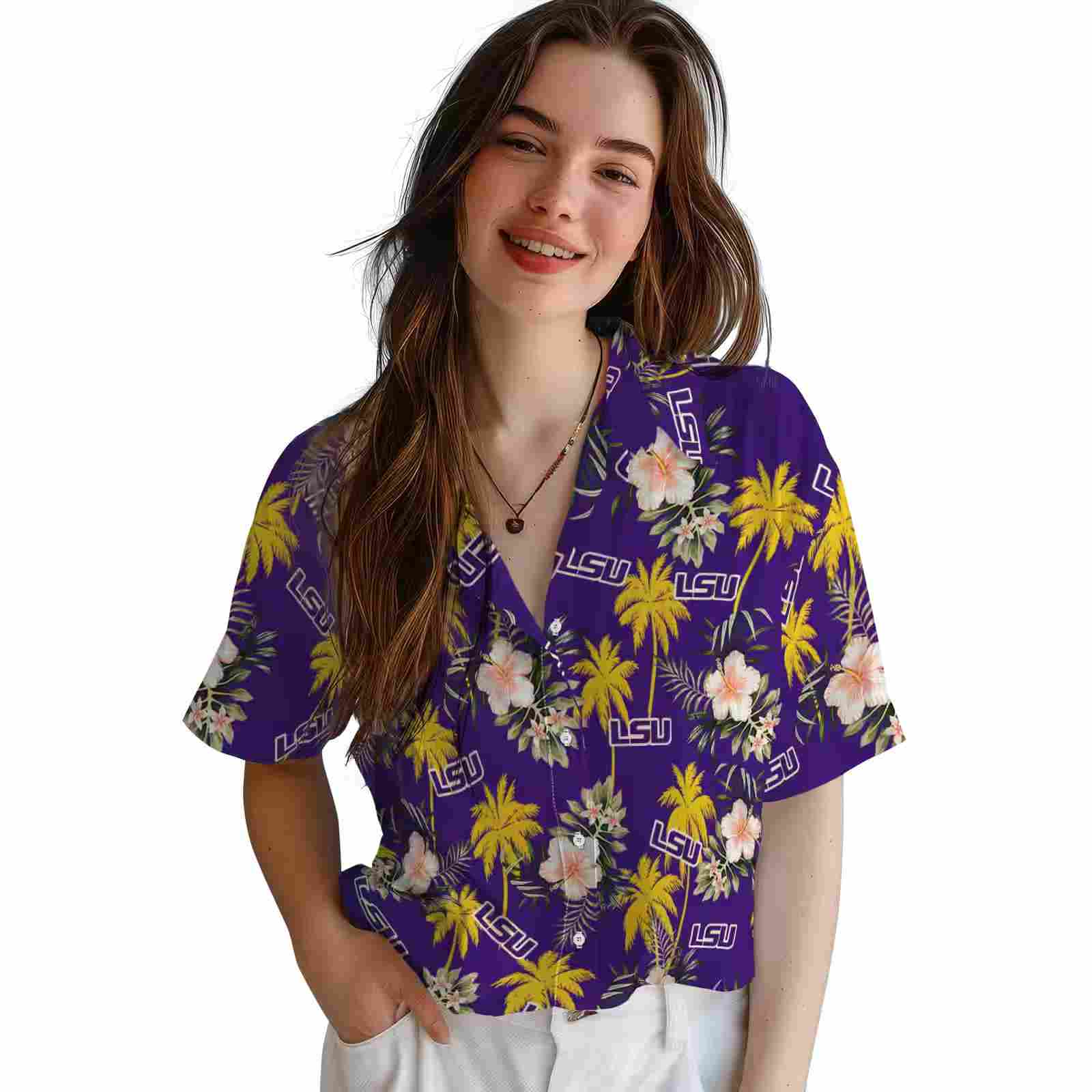 lsu tigers palm tree flower purple hawaiian shirt latest model