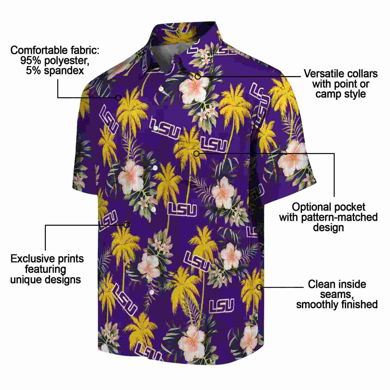 lsu tigers palm tree flower purple hawaiian shirt new arrival