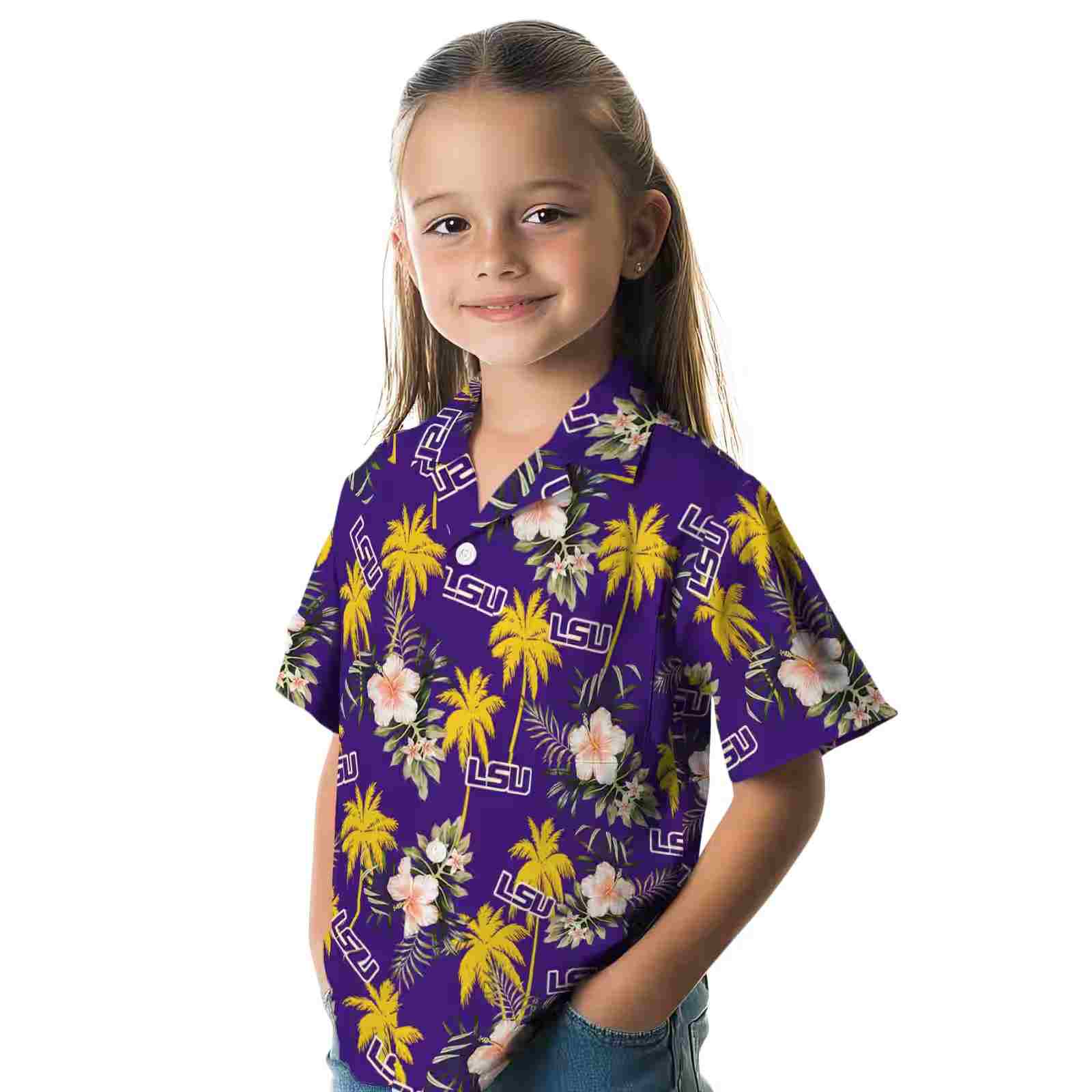 lsu tigers palm tree flower purple hawaiian shirt premium grade