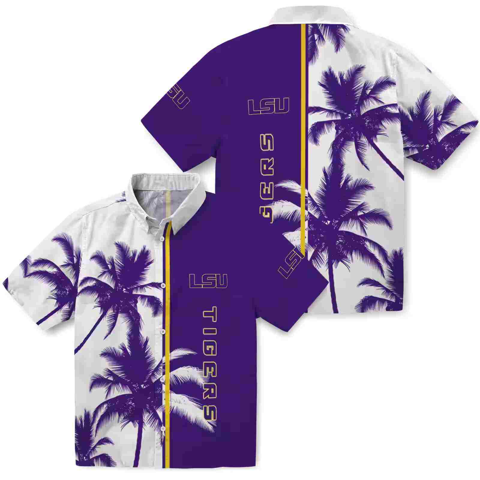 lsu tigers palm trees purple white hawaiian shirt high quality