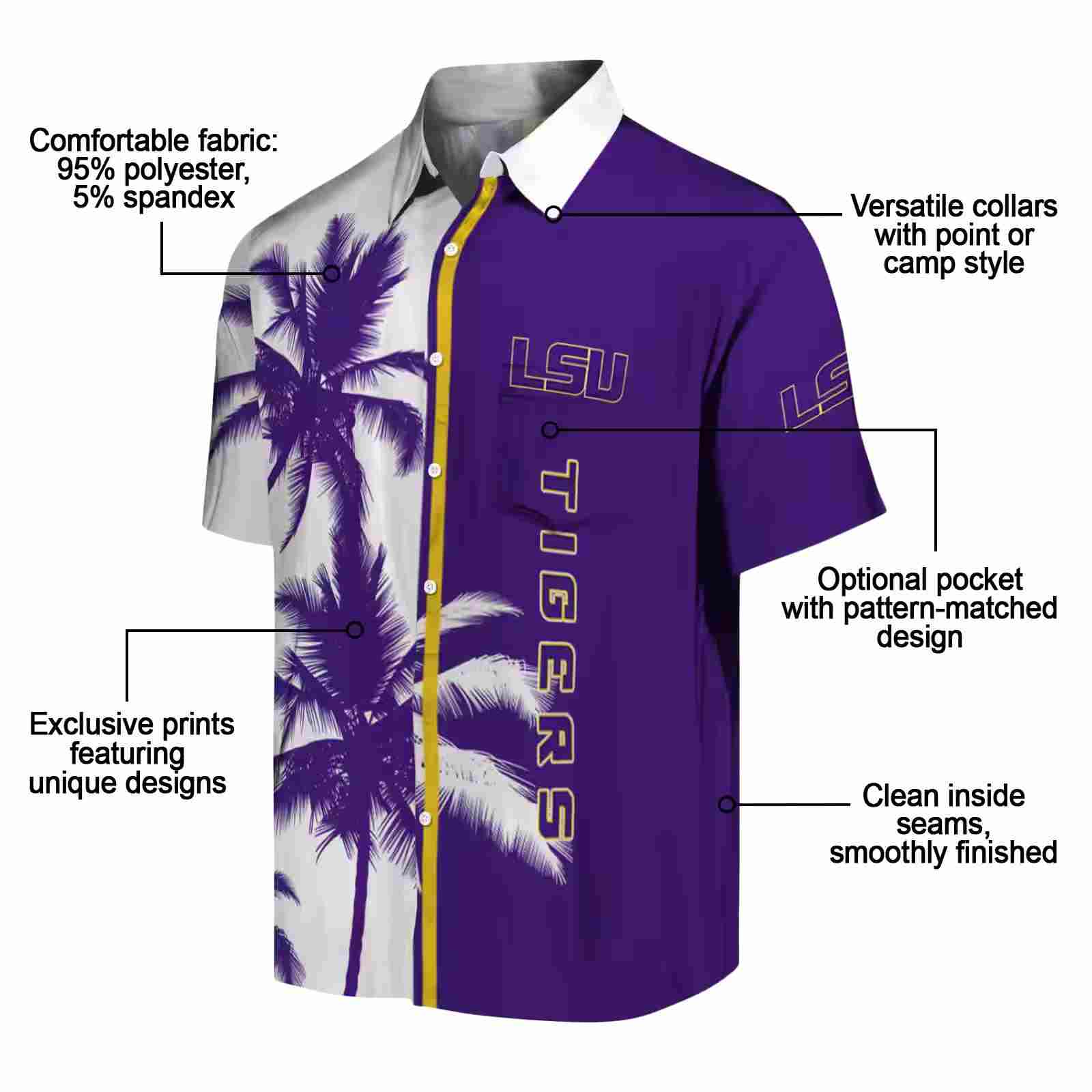 lsu tigers palm trees purple white hawaiian shirt new arrival