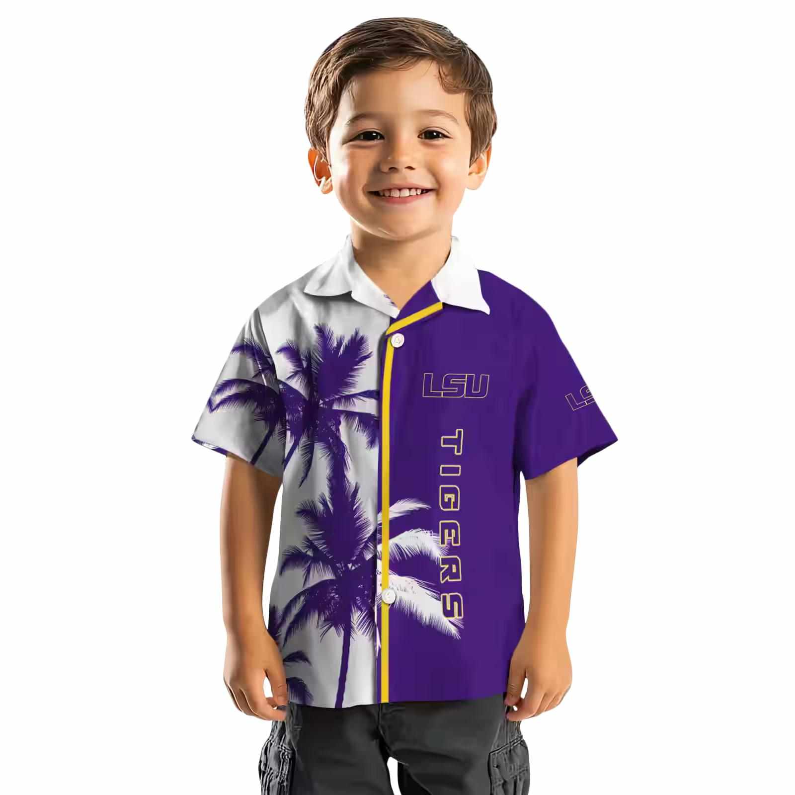 lsu tigers palm trees purple white hawaiian shirt top rated